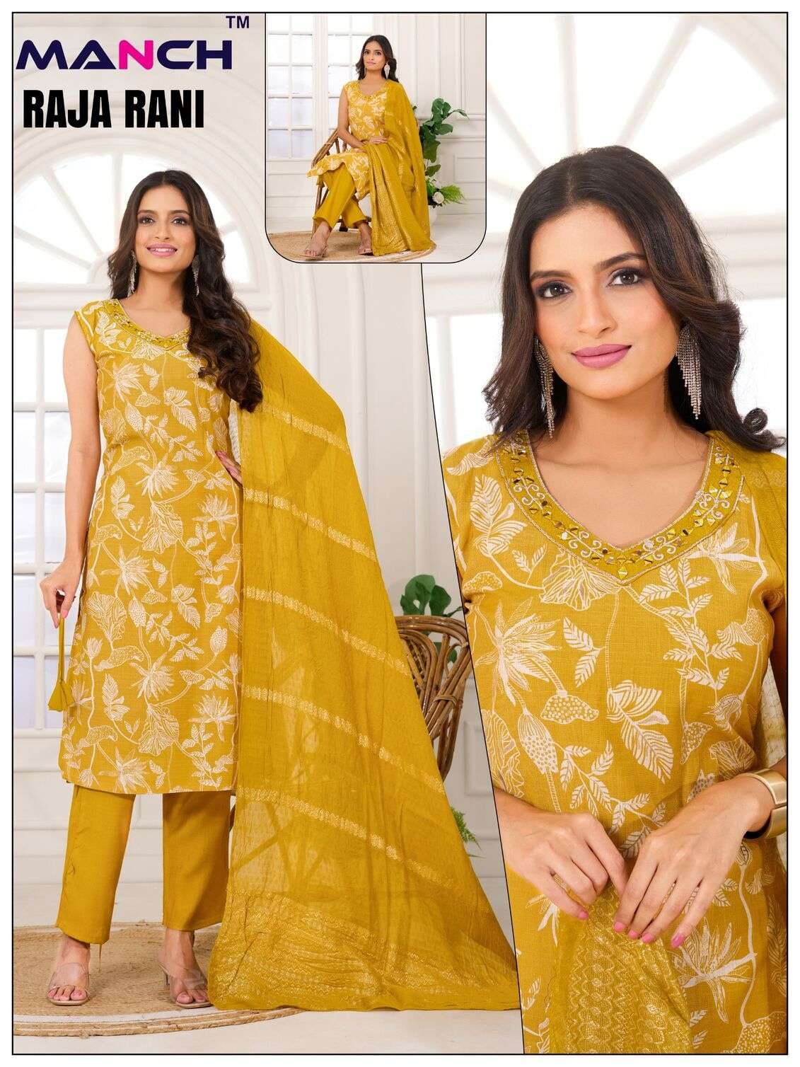RAJA RANI BY MANCH IN VATICAN FABRIC PRINTED KURTI WITH HAND WORK DESIGNE 