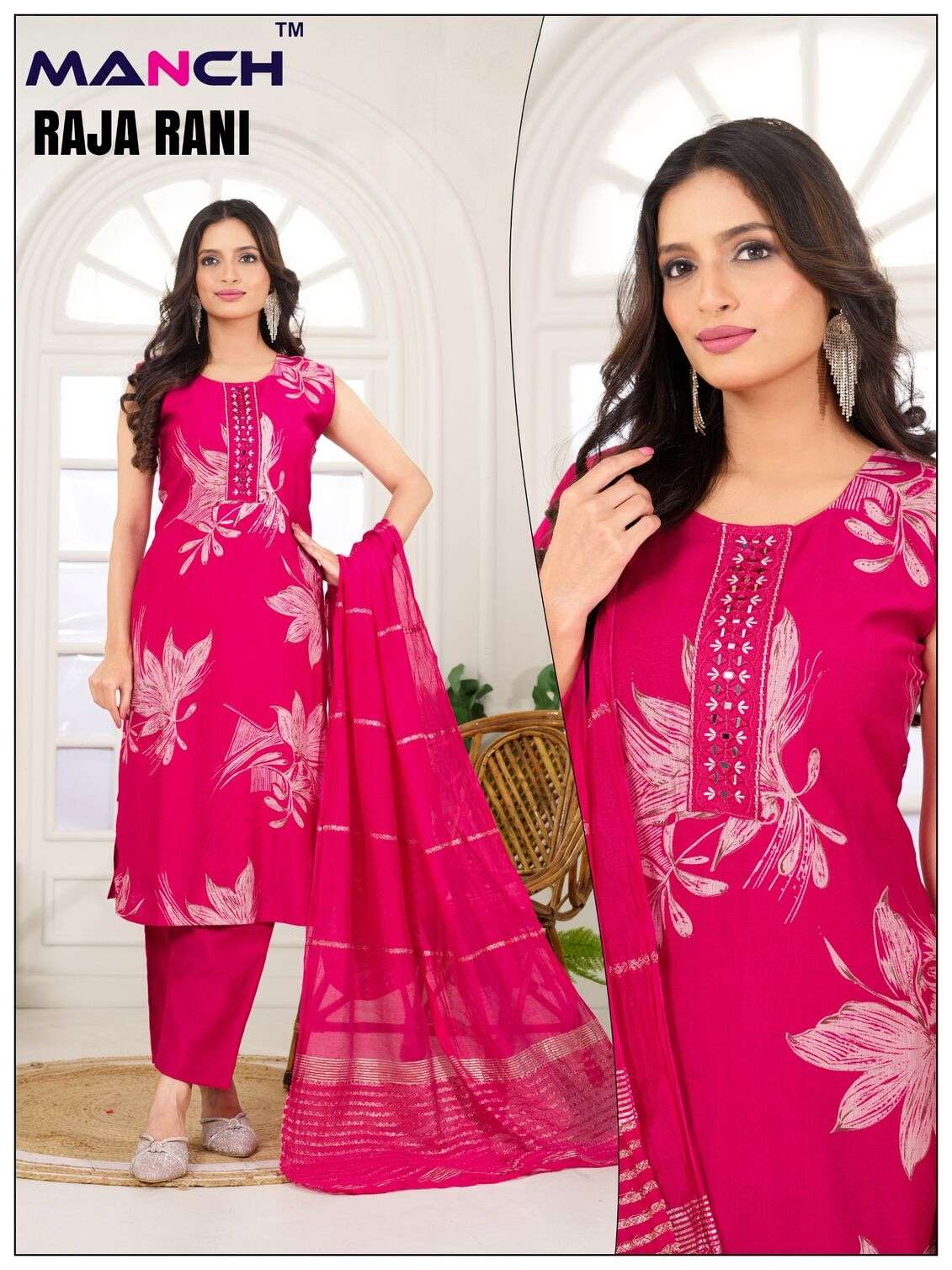 RAJA RANI BY MANCH IN VATICAN FABRIC PRINTED KURTI WITH HAND WORK DESIGNE 