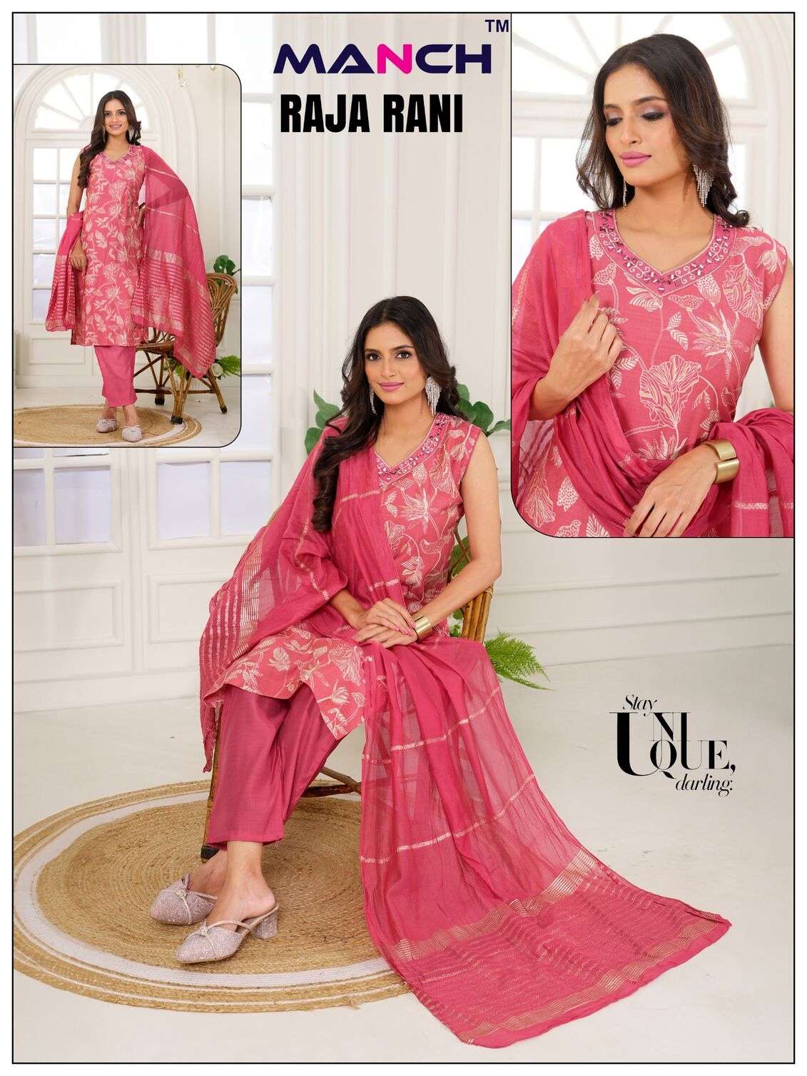 RAJA RANI BY MANCH IN VATICAN FABRIC PRINTED KURTI WITH HAND WORK DESIGNE 