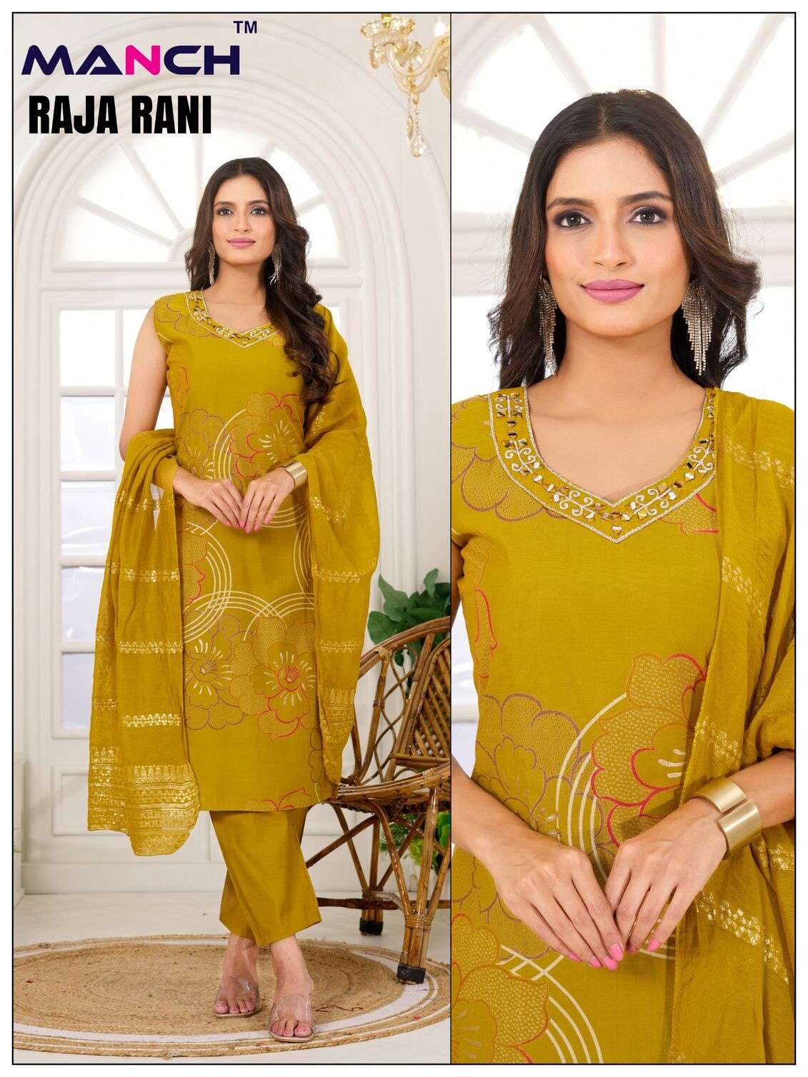 RAJA RANI BY MANCH IN VATICAN FABRIC PRINTED KURTI WITH HAND WORK DESIGNE 