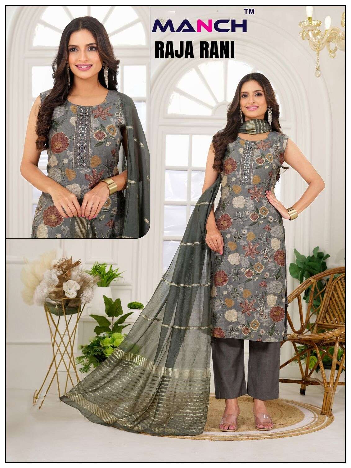 RAJA RANI BY MANCH IN VATICAN FABRIC PRINTED KURTI WITH HAND WORK DESIGNE 