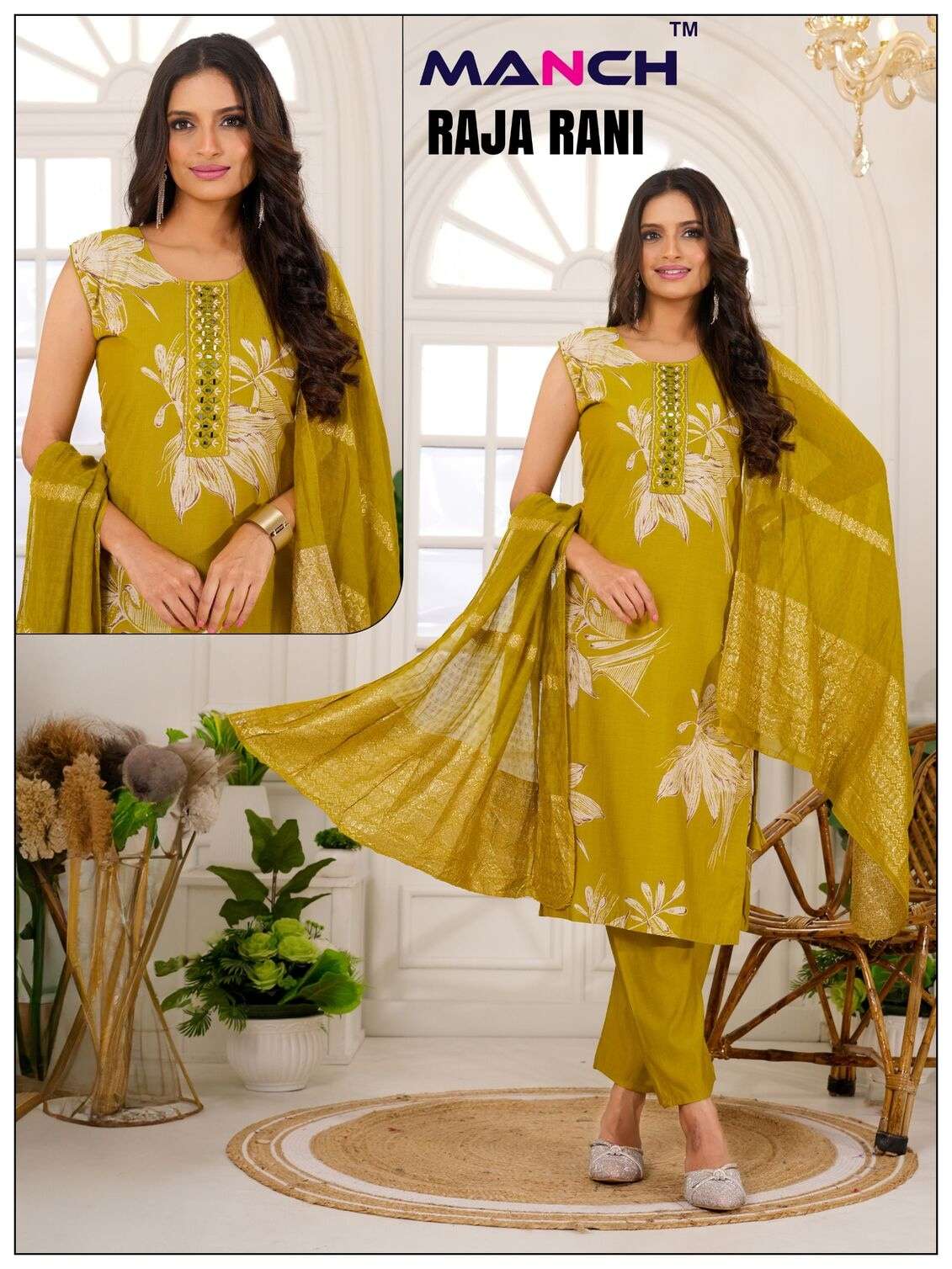 RAJA RANI BY MANCH IN VATICAN FABRIC PRINTED KURTI WITH HAND WORK DESIGNE 