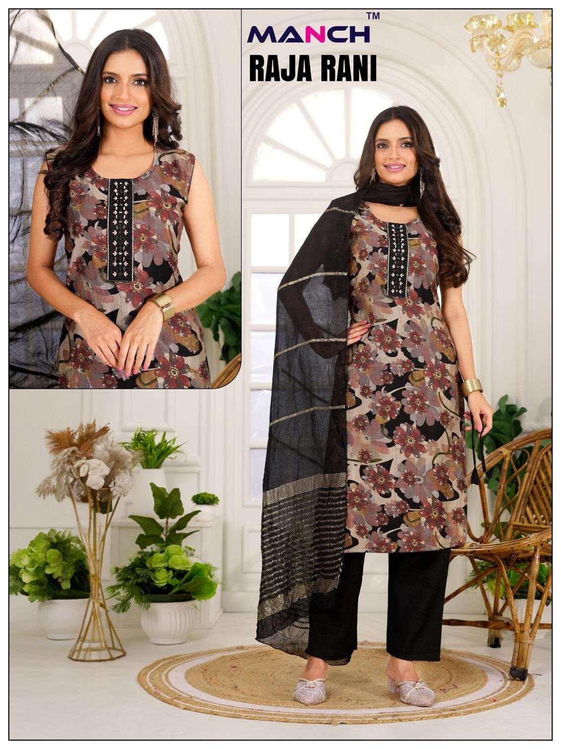 RAJA RANI BY MANCH IN VATICAN FABRIC PRINTED KURTI WITH HAND WORK DESIGNE 