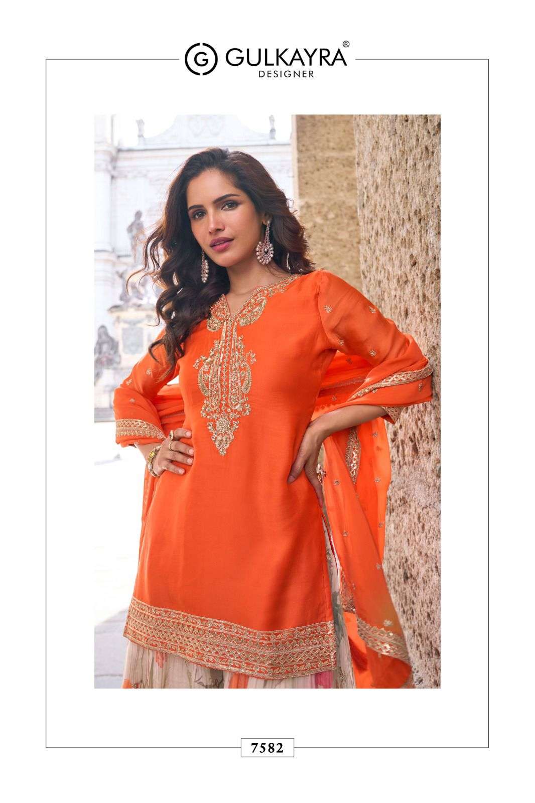 RASHMIKA BY GULKAYRA DESIGNER IN REAL CHINON AND TABI SILK PALAZZO WITH EMBROIDERY WORK 