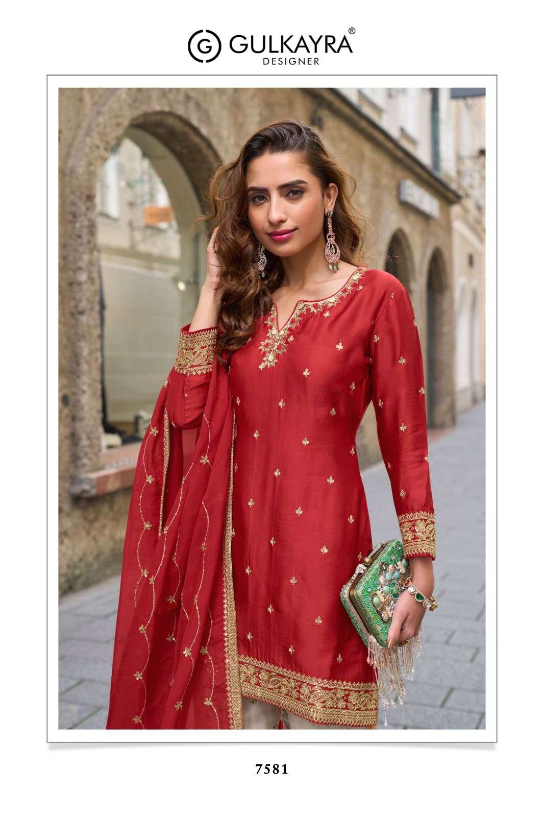 RASHMIKA BY GULKAYRA DESIGNER IN REAL CHINON AND TABI SILK PALAZZO WITH EMBROIDERY WORK 