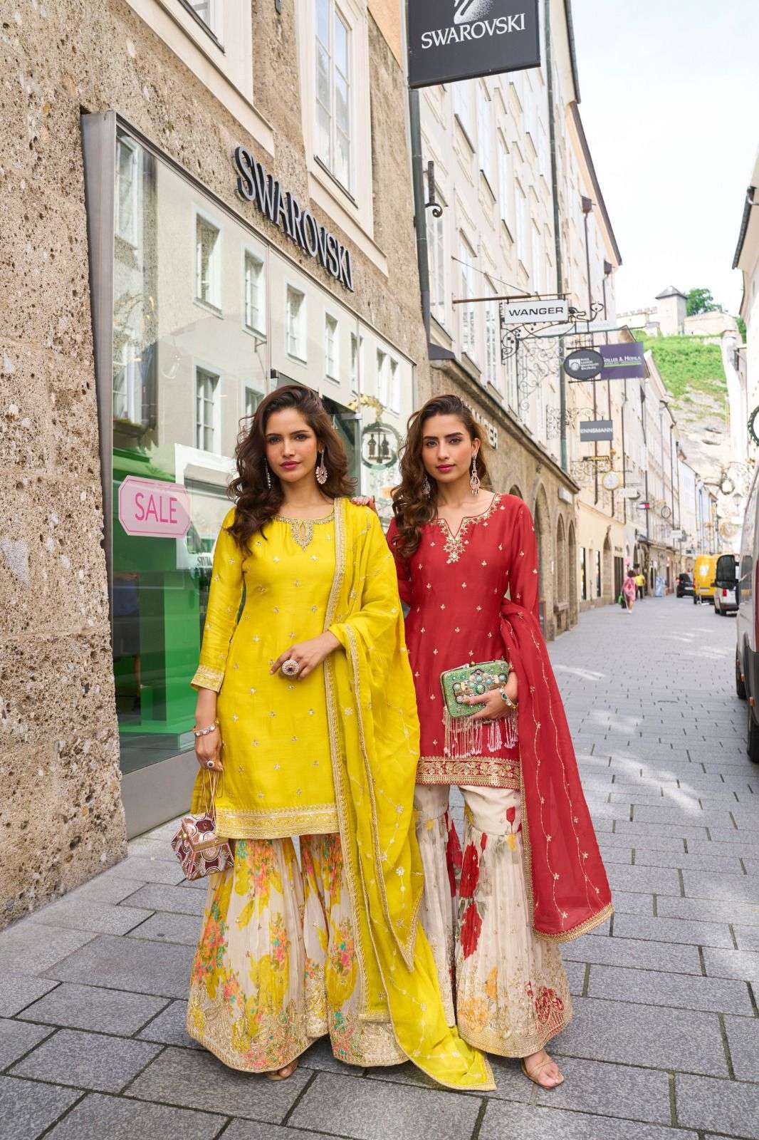 RASHMIKA BY GULKAYRA DESIGNER IN REAL CHINON AND TABI SILK PALAZZO WITH EMBROIDERY WORK 