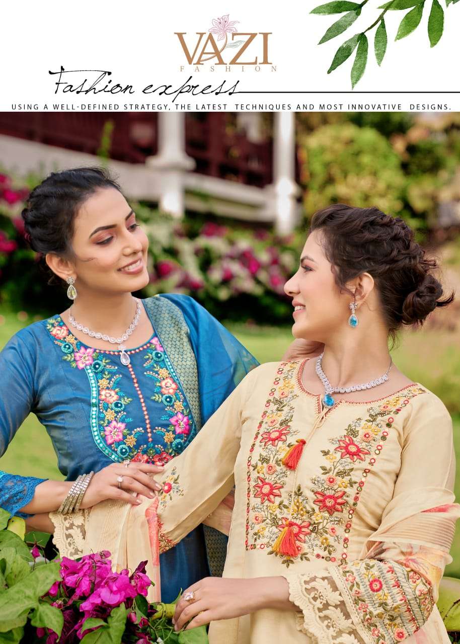 RASHMIKA BY VAZI FASHION IN PURE VISCOUS TISSUE SHIMMER WITH DESGINER FANCY THERD WORK 