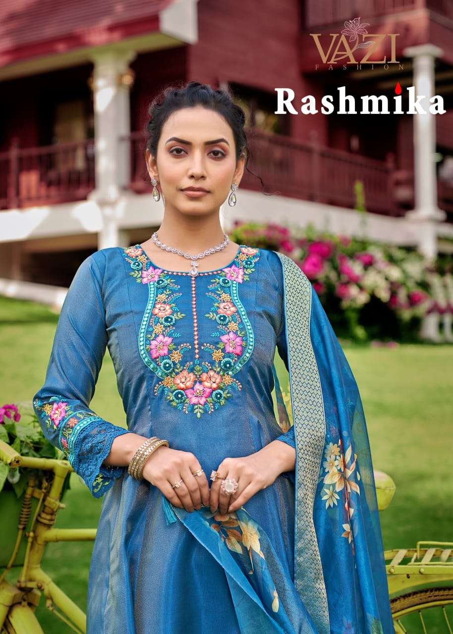 RASHMIKA BY VAZI FASHION IN PURE VISCOUS TISSUE SHIMMER WITH DESGINER FANCY THERD WORK 