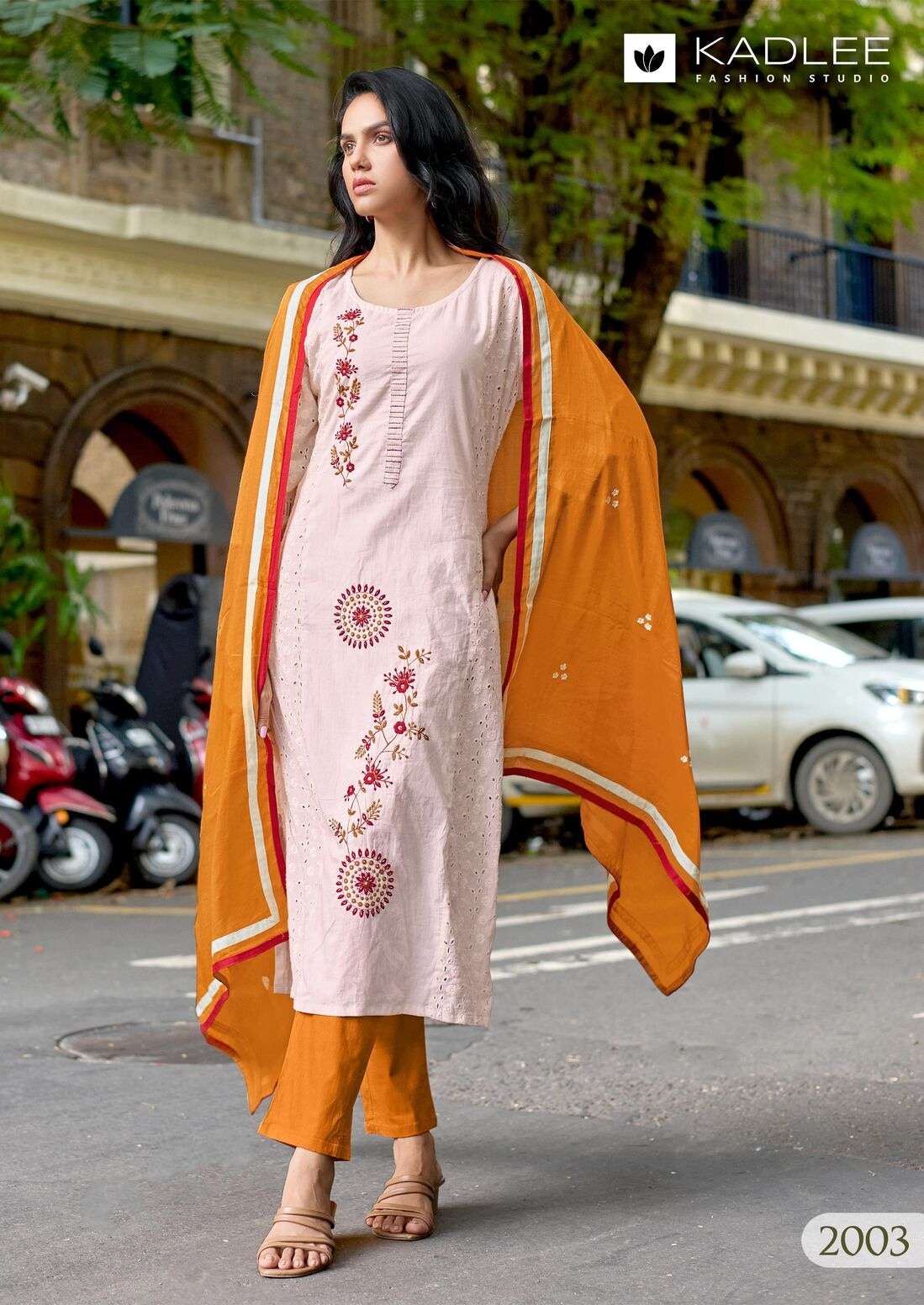 ROOHI BY KADLEE IN SHIFLI COTTON WITH HAND & THREADWORK AND MULL COTTON DUPATTA 