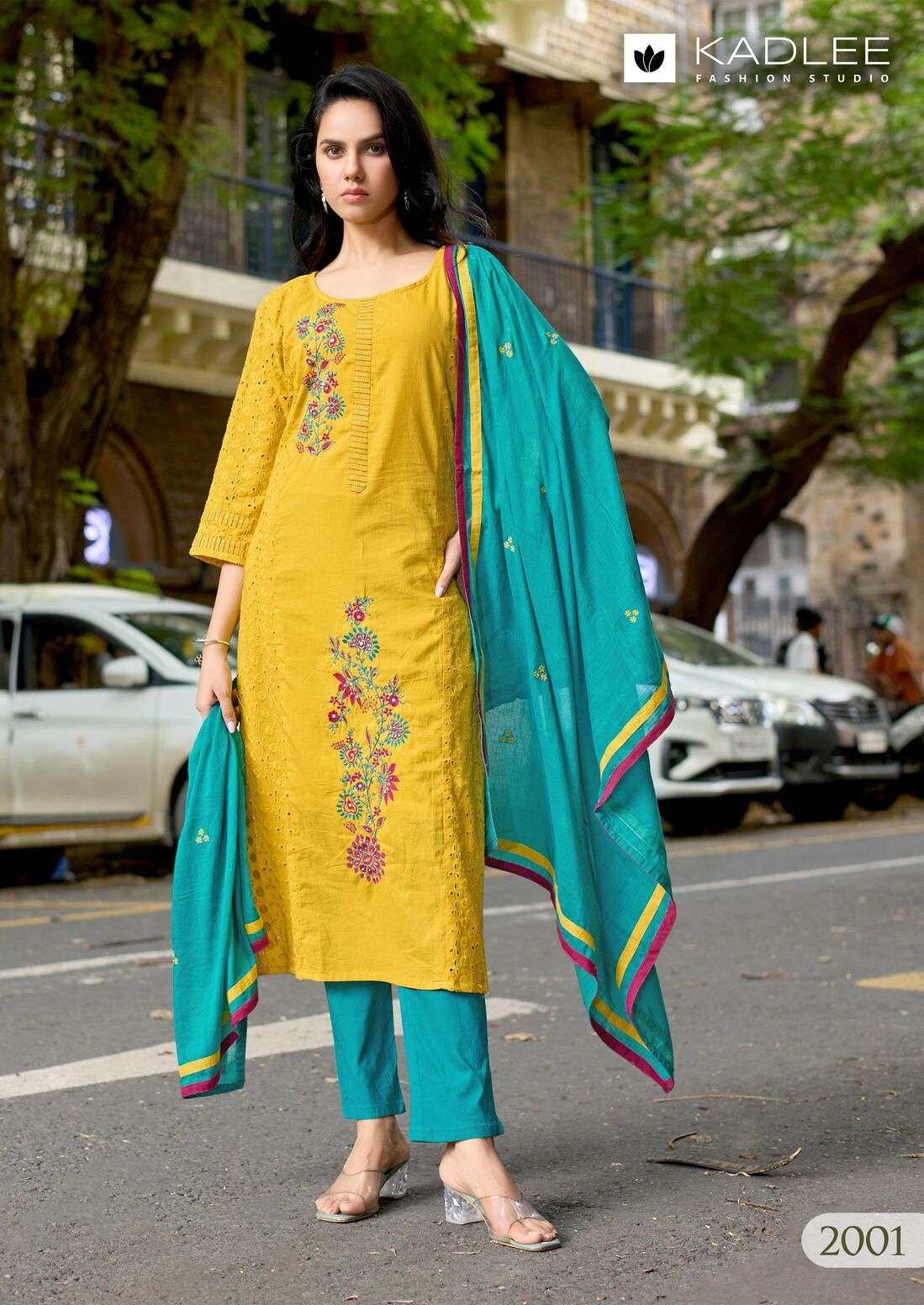 ROOHI BY KADLEE IN SHIFLI COTTON WITH HAND & THREADWORK AND MULL COTTON DUPATTA 