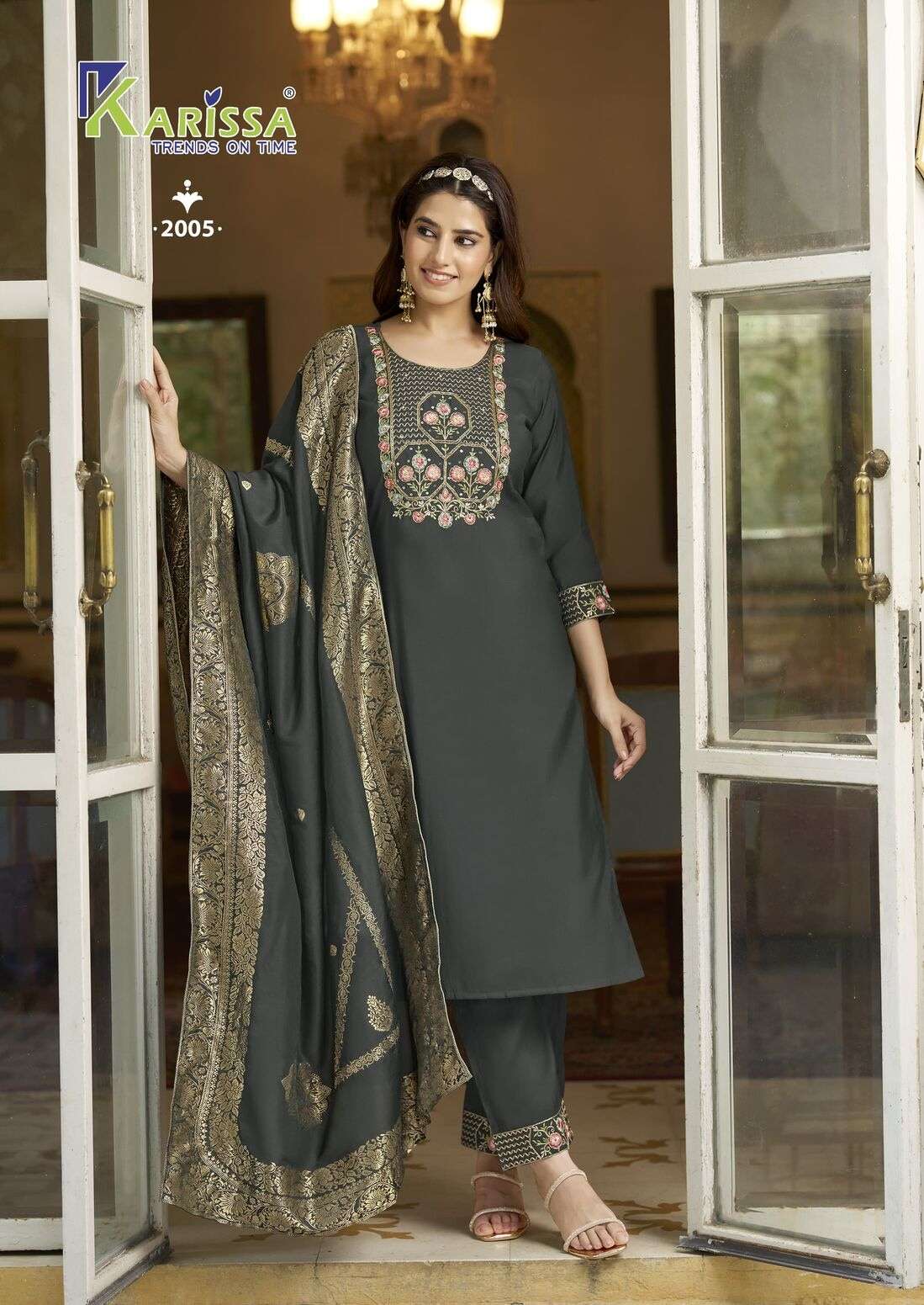 ROSHANI VOL-2 BY KARISSA ROMAN SILK KHATALI WORK EMBROIDERY TOP PANT WITH DUPATTA 
