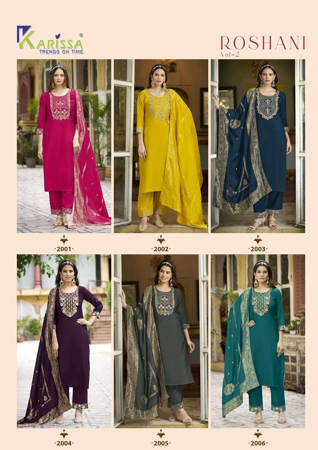 ROSHANI VOL-2 BY KARISSA ROMAN SILK KHATALI WORK EMBROIDERY TOP PANT WITH DUPATTA 