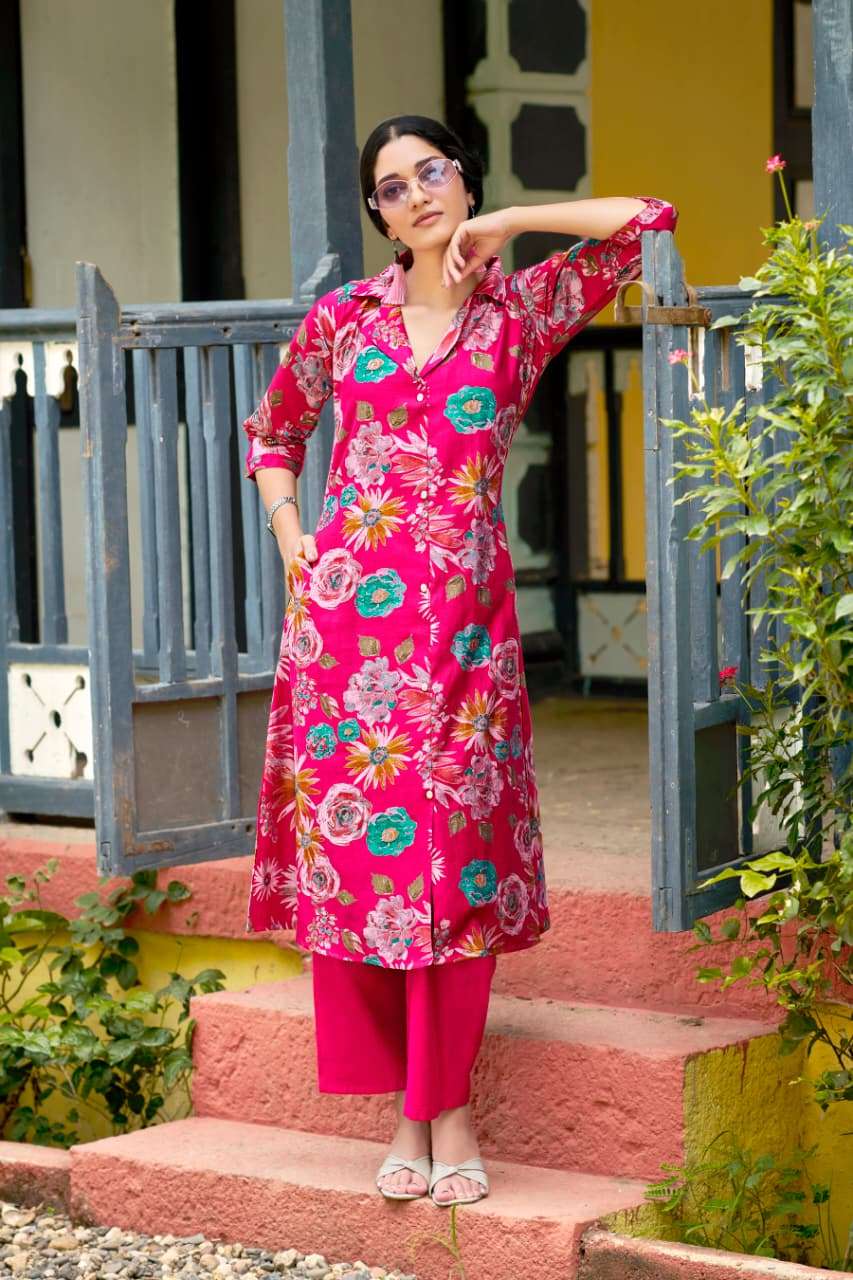 ROSY VOL-2 BY OSSM IN VETICAN DISCHARGE PRINT A LINE KURTI PANT WITH POCKET 