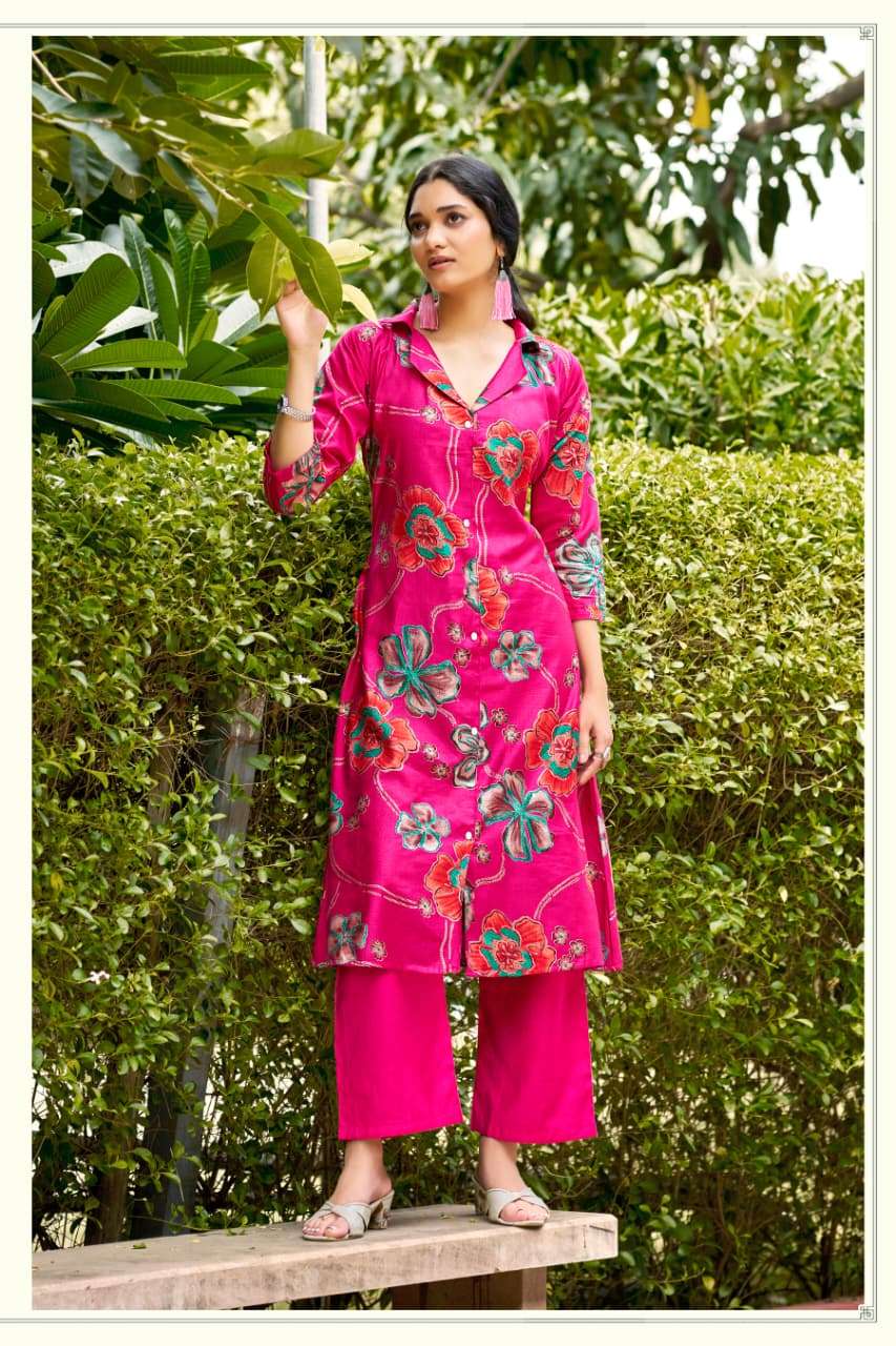 ROSY VOL-2 BY OSSM IN VETICAN DISCHARGE PRINT A LINE KURTI PANT WITH POCKET 