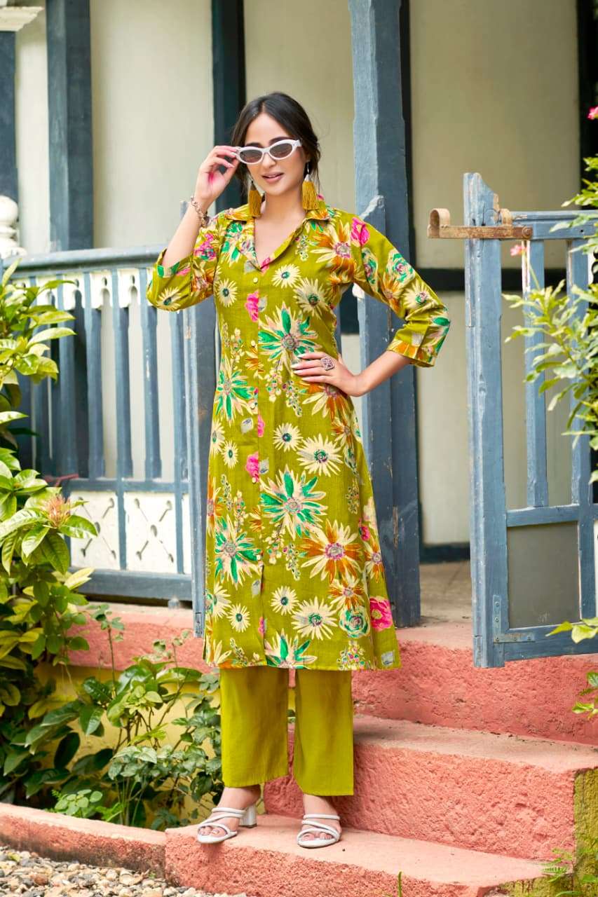 ROSY VOL-2 BY OSSM IN VETICAN DISCHARGE PRINT A LINE KURTI PANT WITH POCKET 
