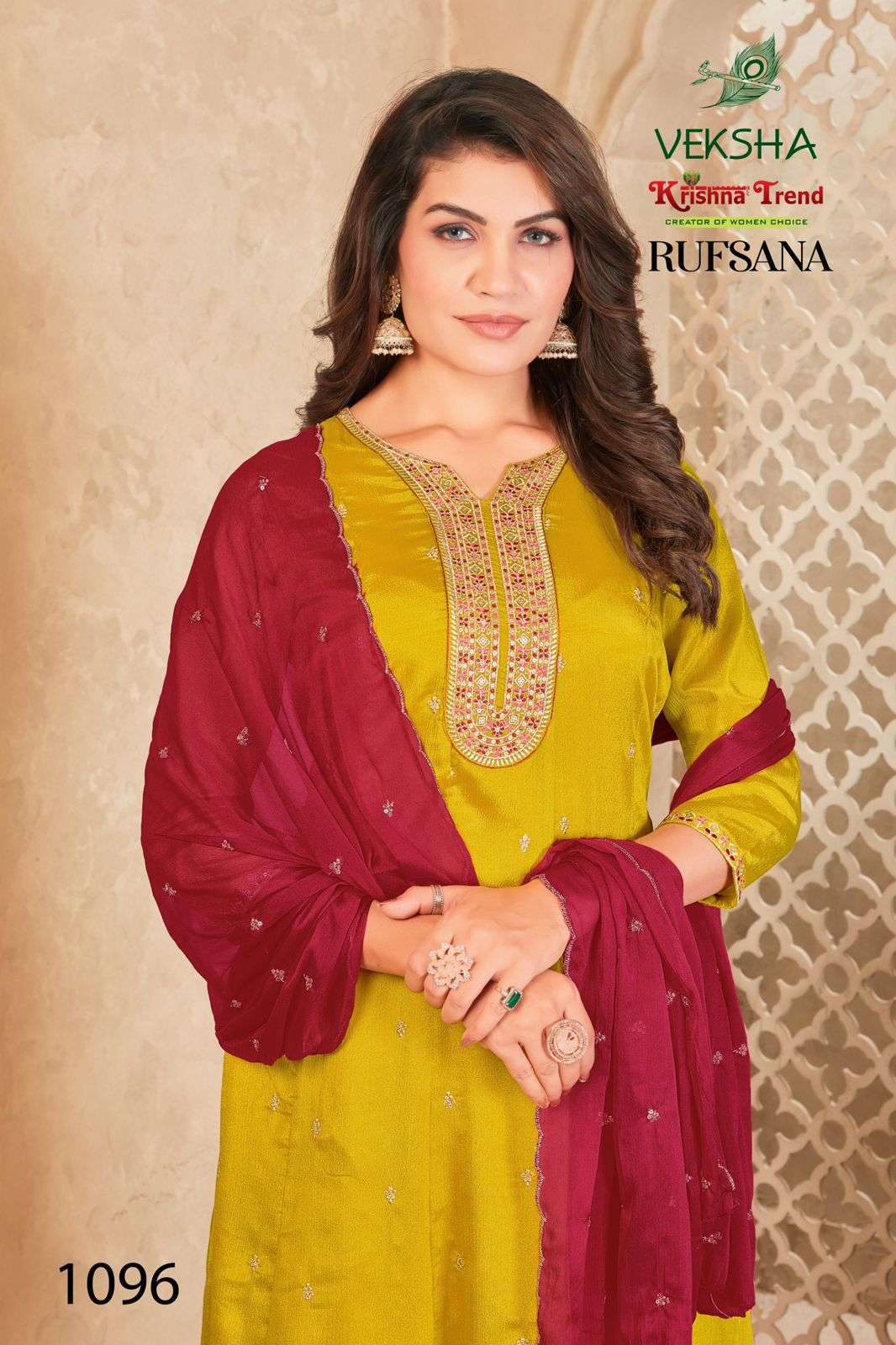 RUFSANA BY VEKSHA IN CHINNON DIED WITH INNER AND HEAVY EMBROIDERY WORK 