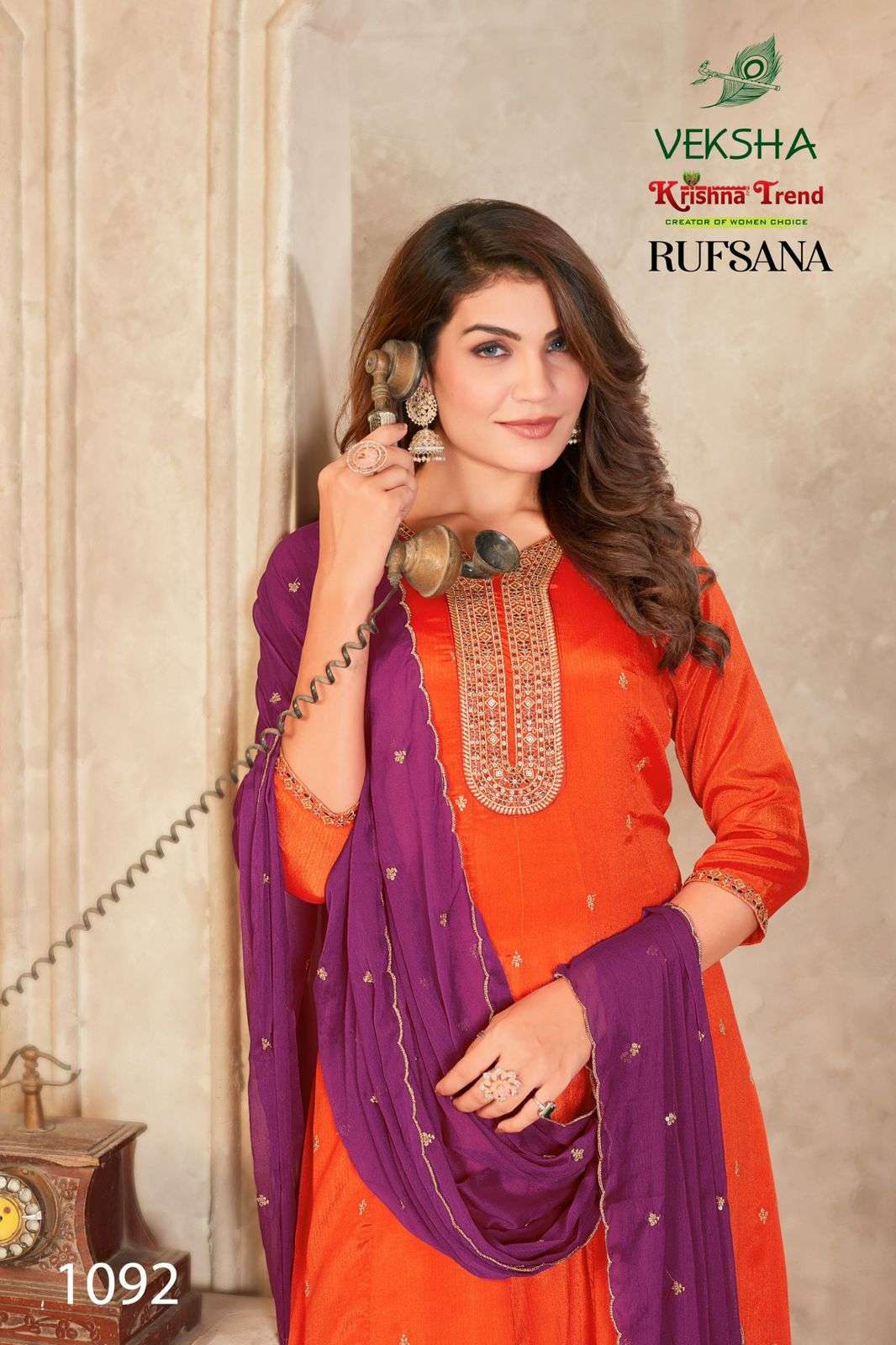 RUFSANA BY VEKSHA IN CHINNON DIED WITH INNER AND HEAVY EMBROIDERY WORK 