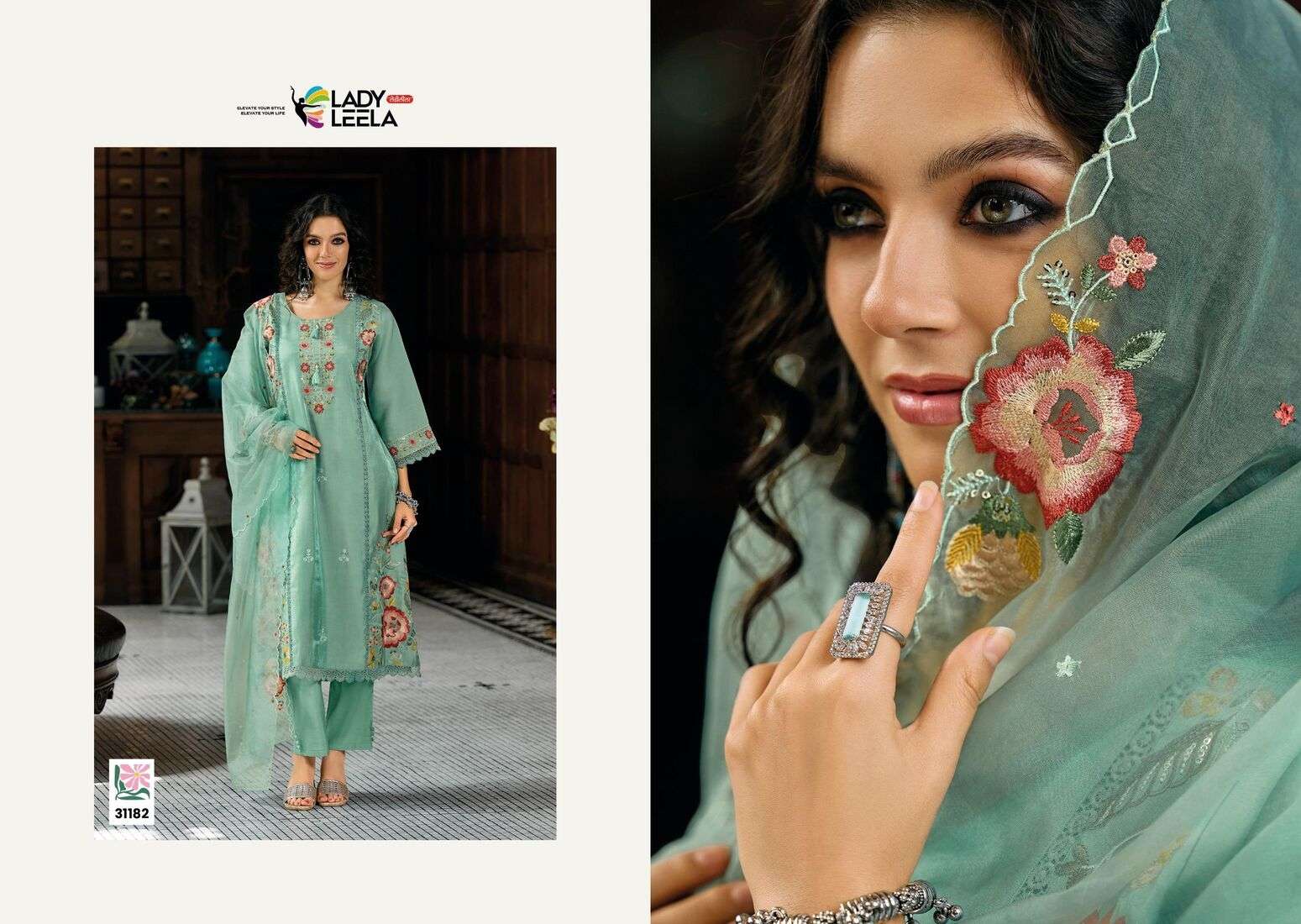 SAAZ BY LADY LEELA IN VISCOSE ROMAN SILK WITH DESIGNER HEAVY EMBROIDERY WORK 