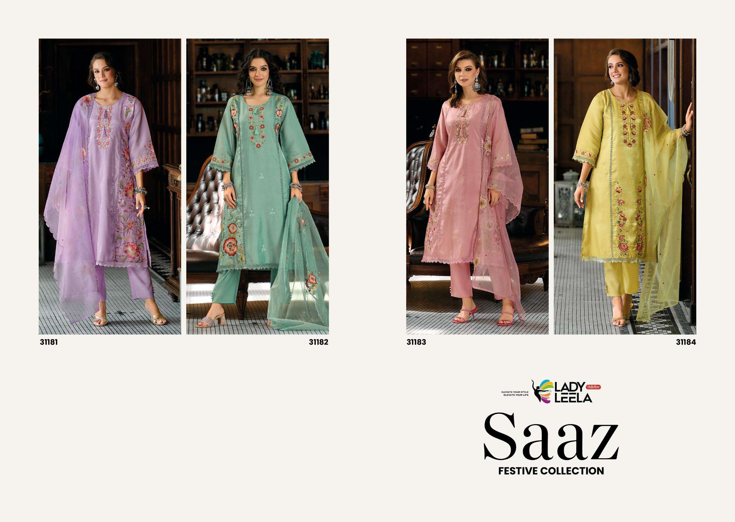 SAAZ BY LADY LEELA IN VISCOSE ROMAN SILK WITH DESIGNER HEAVY EMBROIDERY WORK 