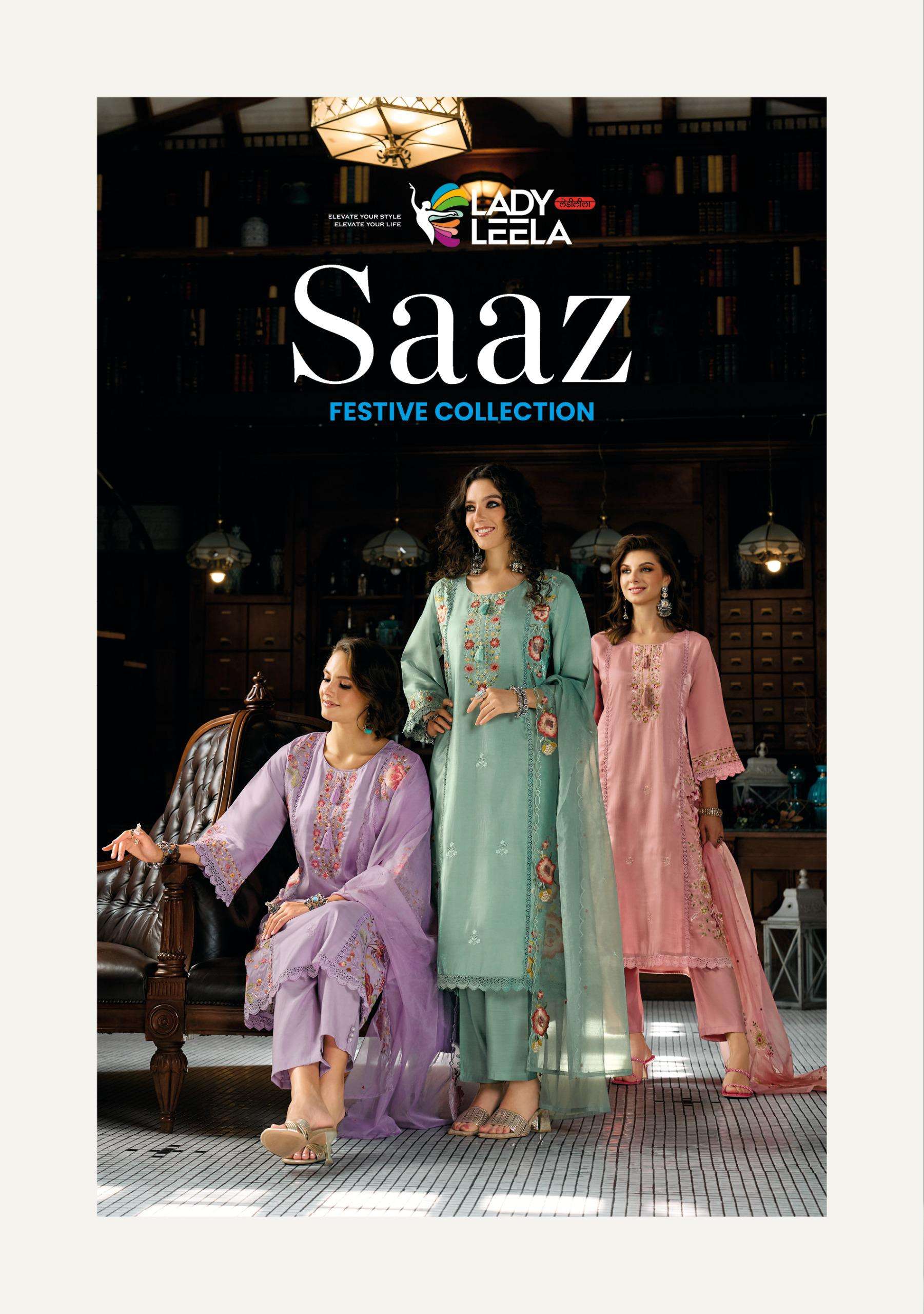 SAAZ BY LADY LEELA IN VISCOSE ROMAN SILK WITH DESIGNER HEAVY EMBROIDERY WORK 
