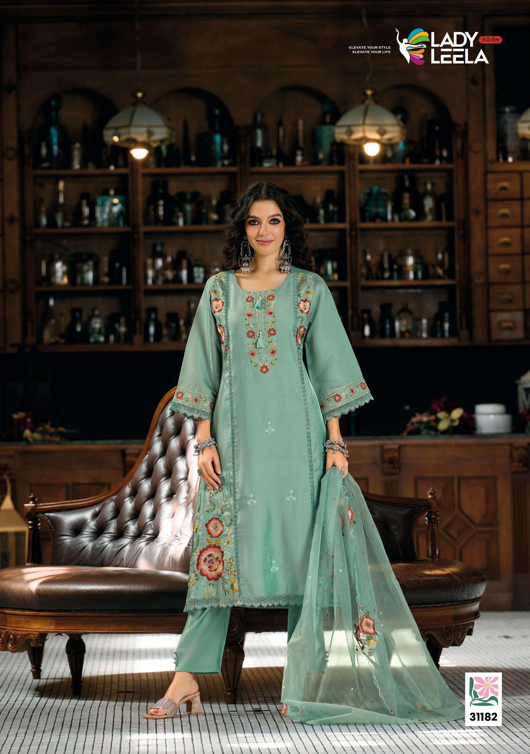 SAAZ BY LADY LEELA IN VISCOSE ROMAN SILK WITH DESIGNER HEAVY EMBROIDERY WORK 