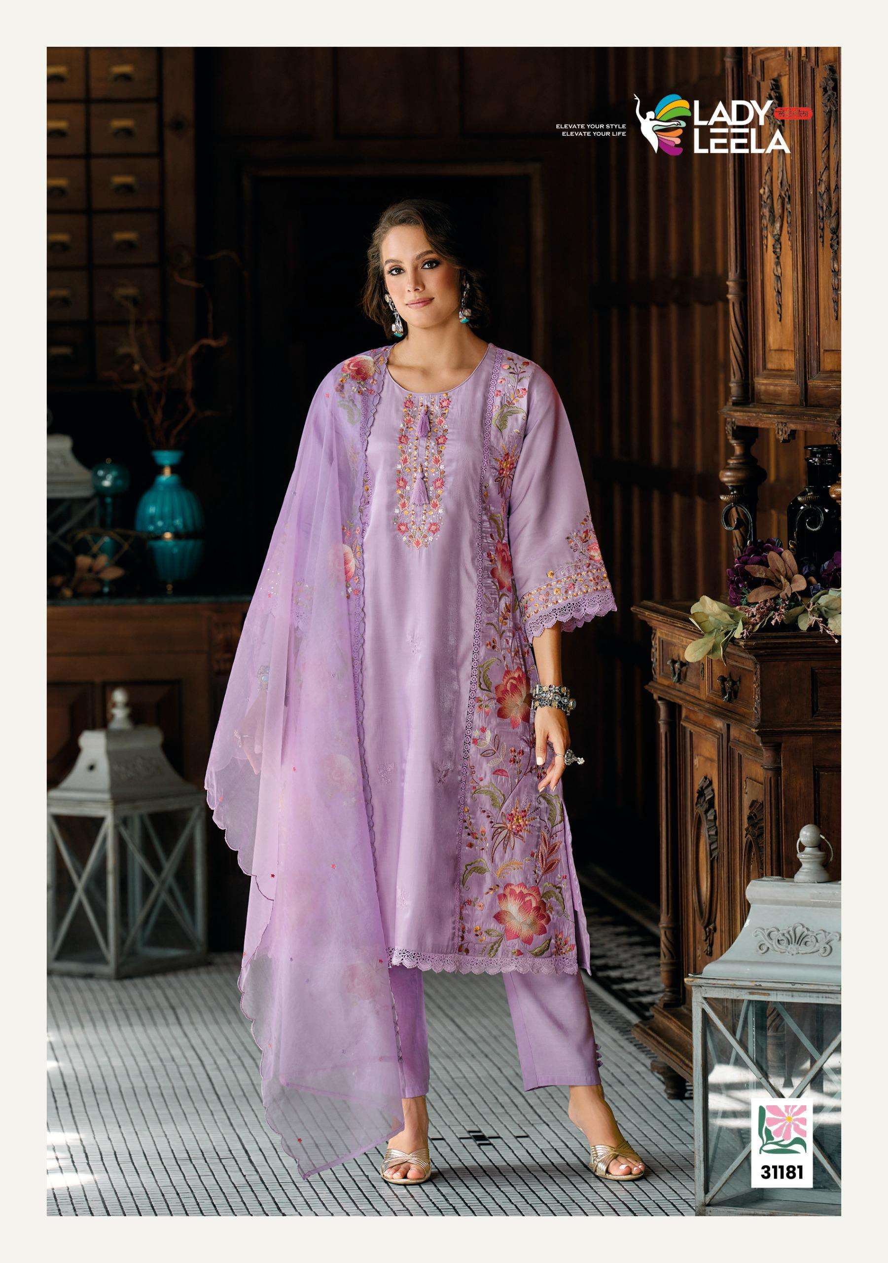 SAAZ BY LADY LEELA IN VISCOSE ROMAN SILK WITH DESIGNER HEAVY EMBROIDERY WORK 