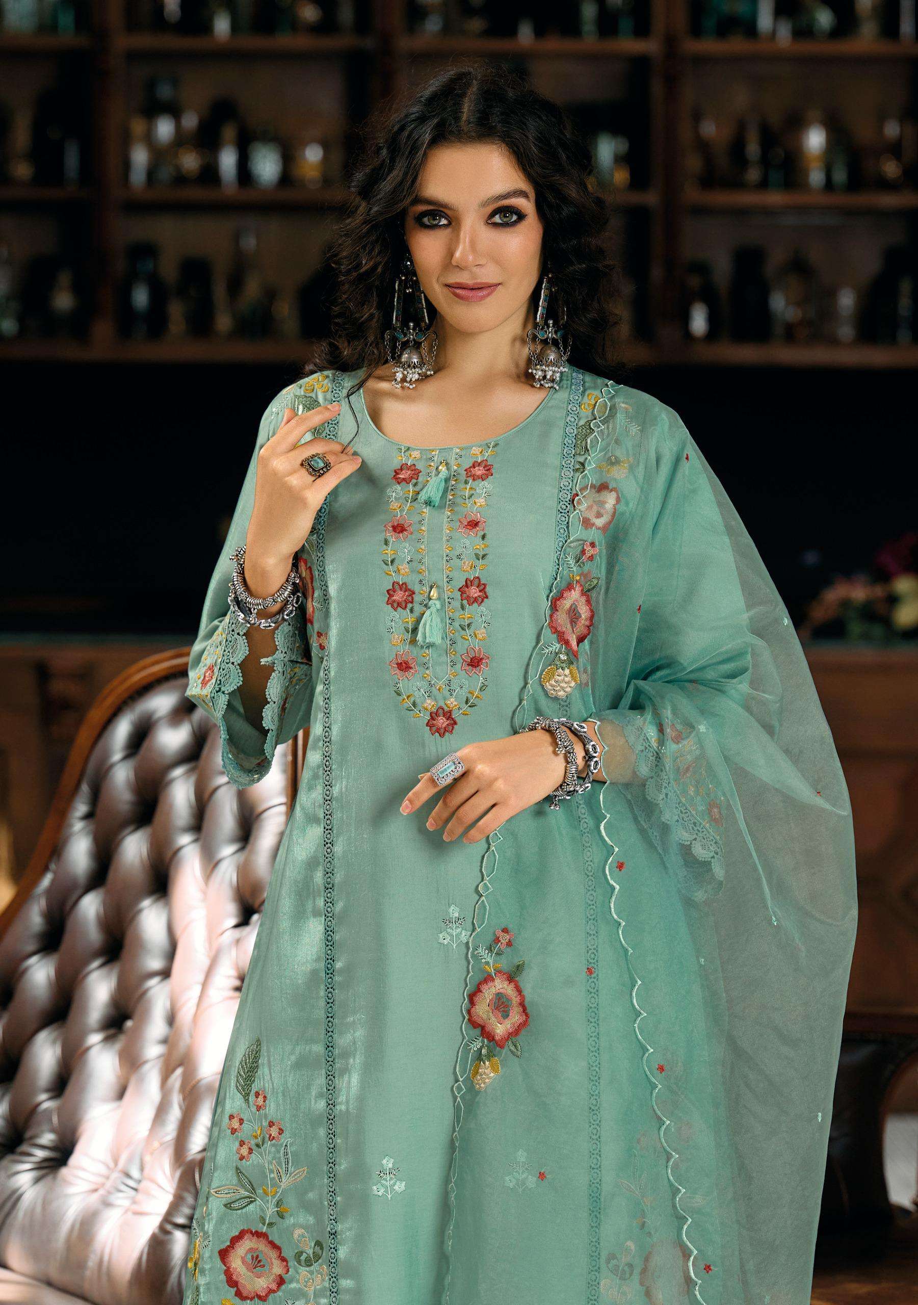 SAAZ BY LADY LEELA IN VISCOSE ROMAN SILK WITH DESIGNER HEAVY EMBROIDERY WORK 