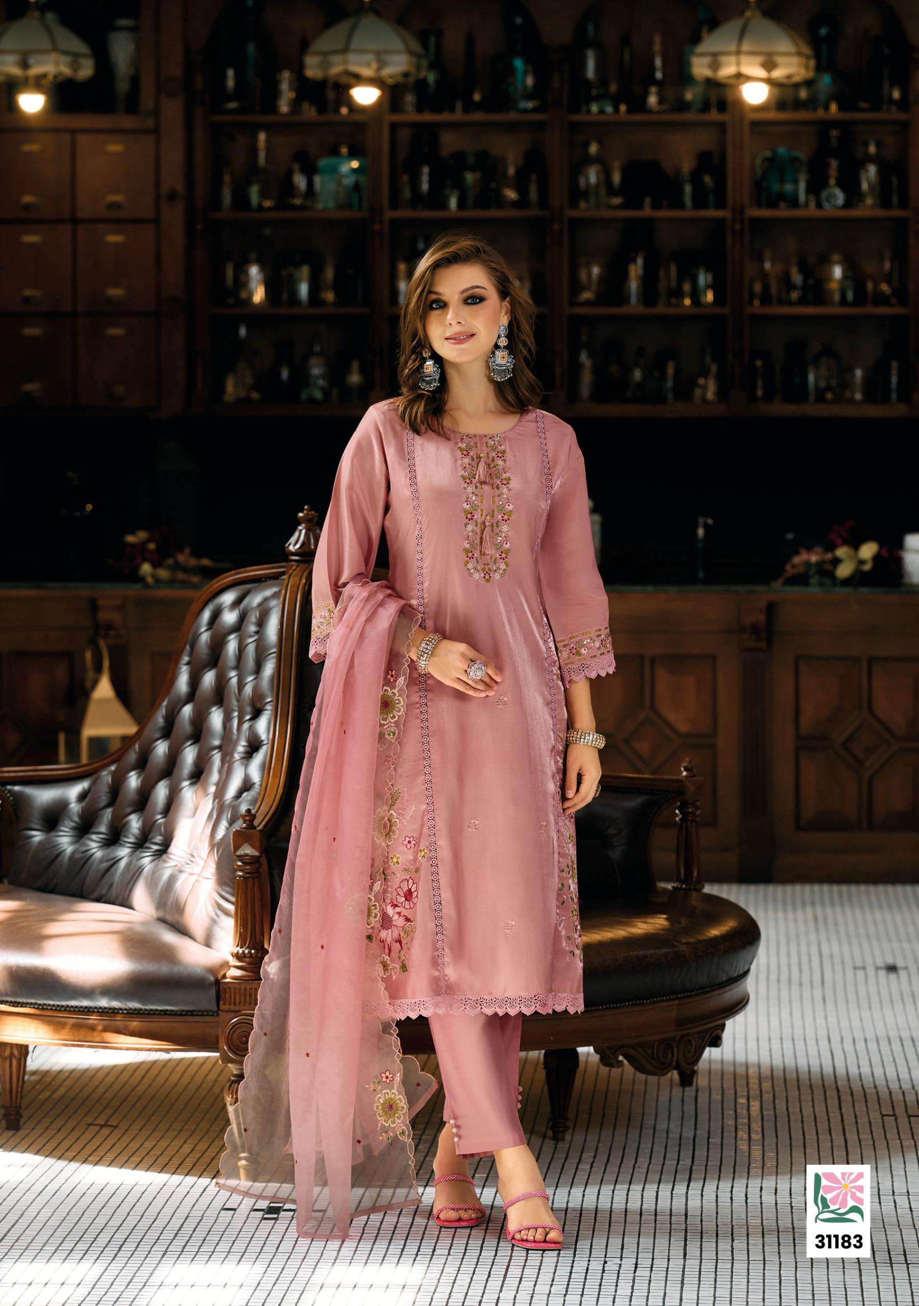 SAAZ BY LADY LEELA IN VISCOSE ROMAN SILK WITH DESIGNER HEAVY EMBROIDERY WORK 