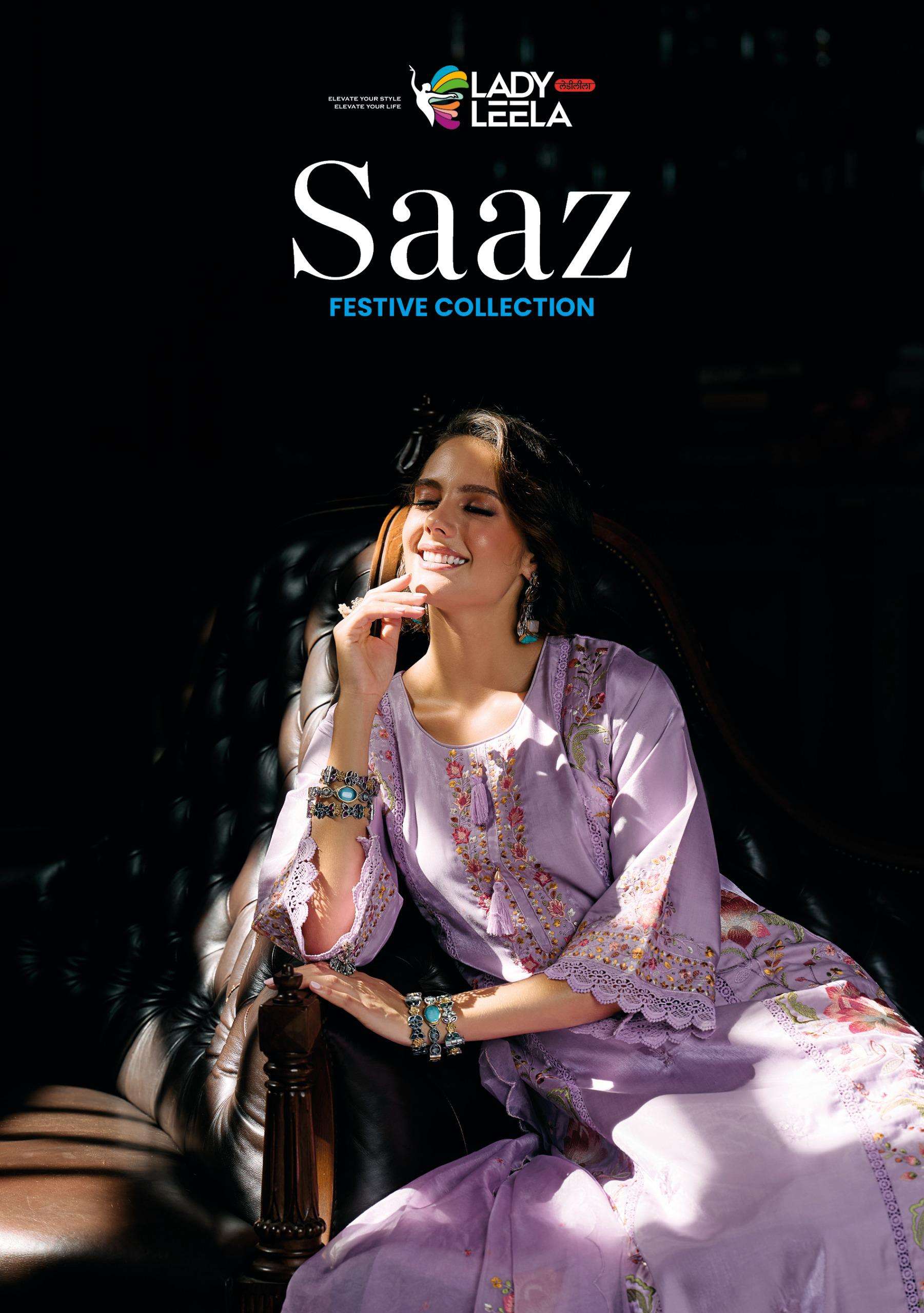 SAAZ BY LADY LEELA IN VISCOSE ROMAN SILK WITH DESIGNER HEAVY EMBROIDERY WORK 