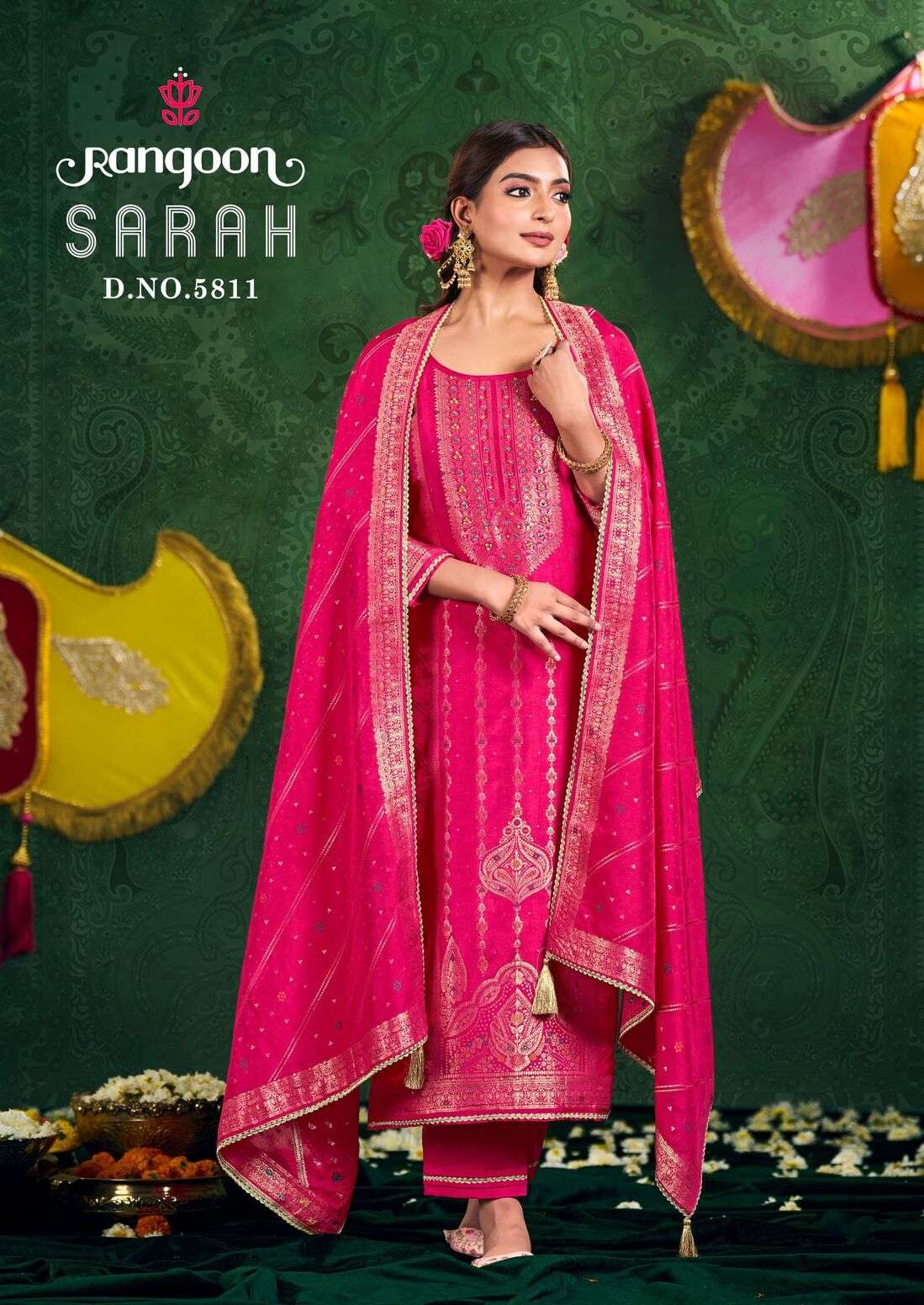 SARAH BY RANGOON IN PURE RUSSIAN JACQUARD WITH KHATLI HANDWORK & FULL COTTON MAL INNER 