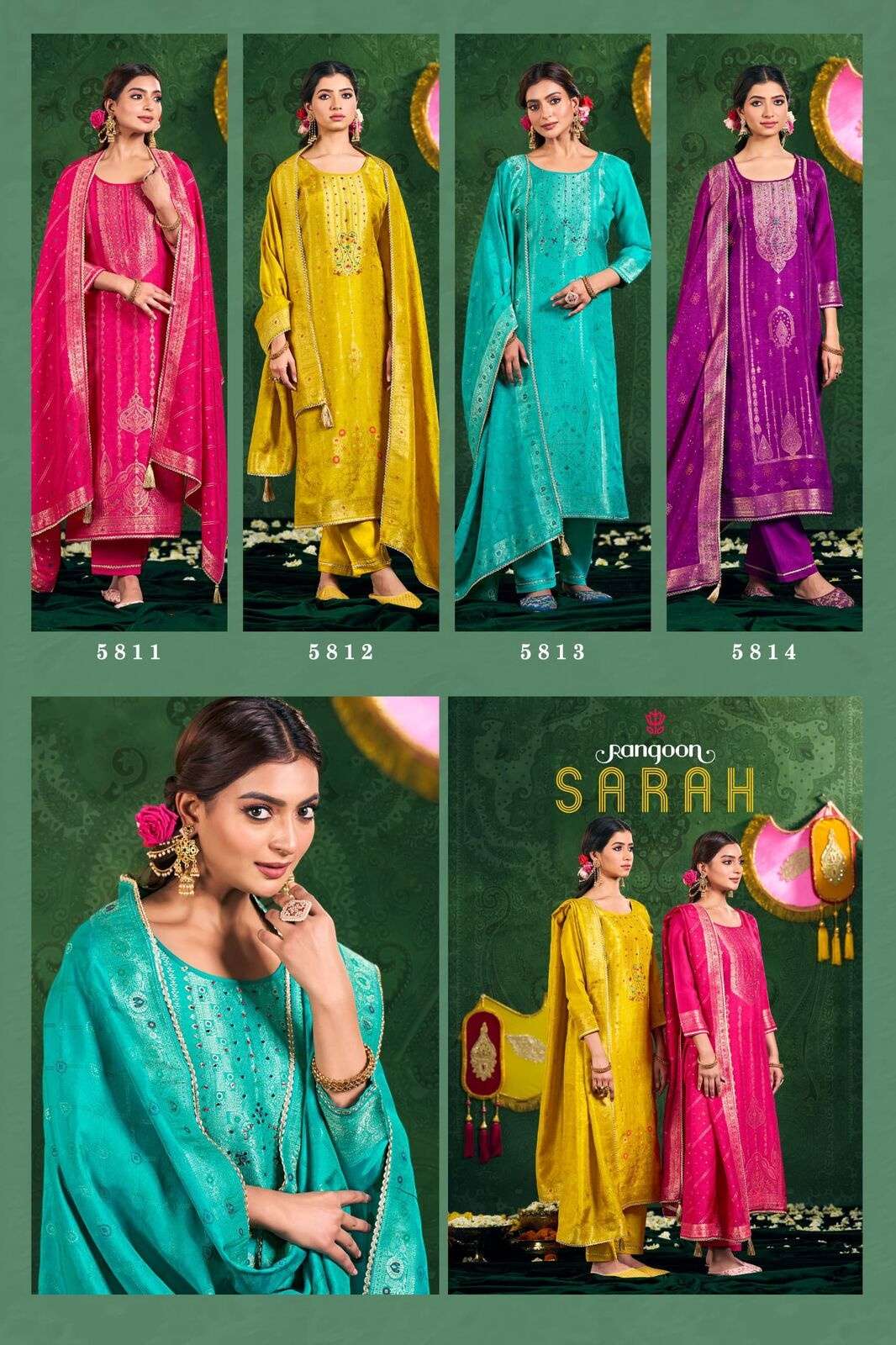 SARAH BY RANGOON IN PURE RUSSIAN JACQUARD WITH KHATLI HANDWORK & FULL COTTON MAL INNER 