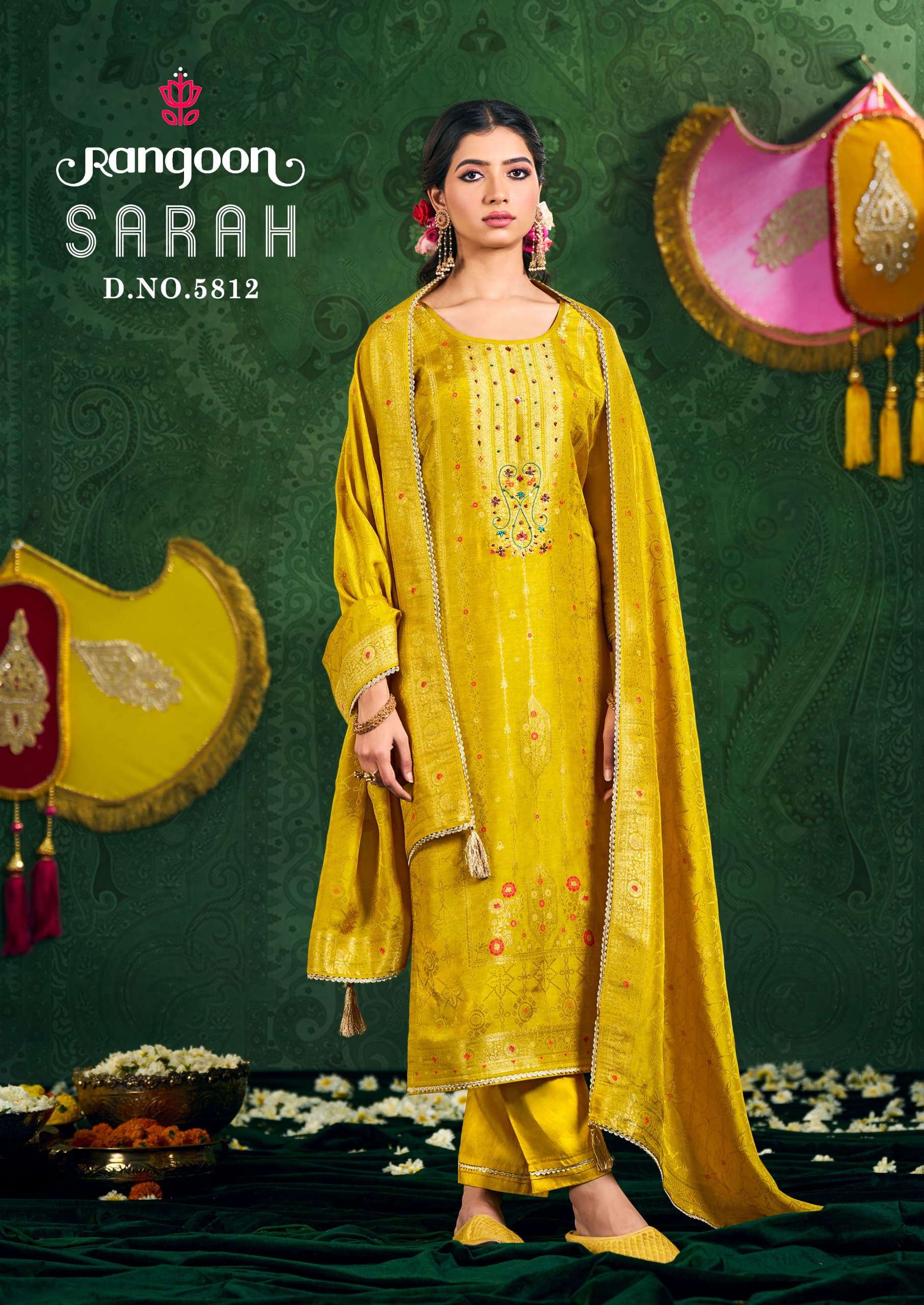 SARAH BY RANGOON IN PURE RUSSIAN JACQUARD WITH KHATLI HANDWORK & FULL COTTON MAL INNER 