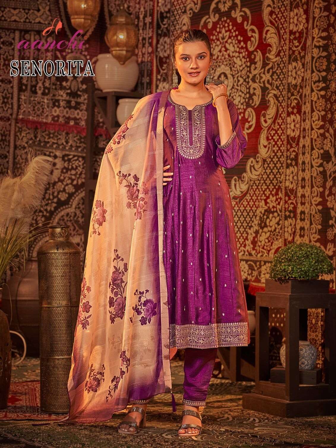 SENORITA BY AANCHI IN VICHITRA SILK FANCY DIGITAL DUPTTA 3 PCS SET FLAIR CONCEPT 