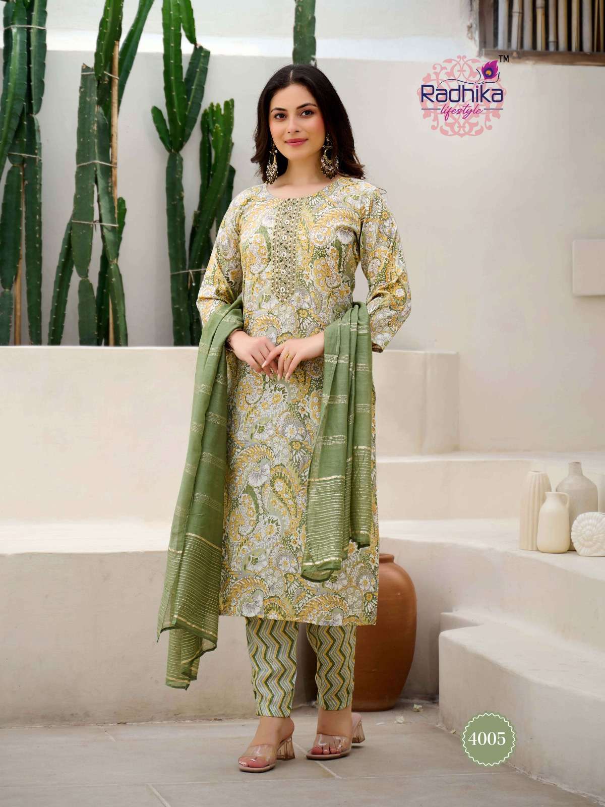 SIRI VOL-4 BY RADHIKA LIFESTYLE IN RAYON CAPSULE FOIL PRINT KURTI PANT WITH DUPATTA 