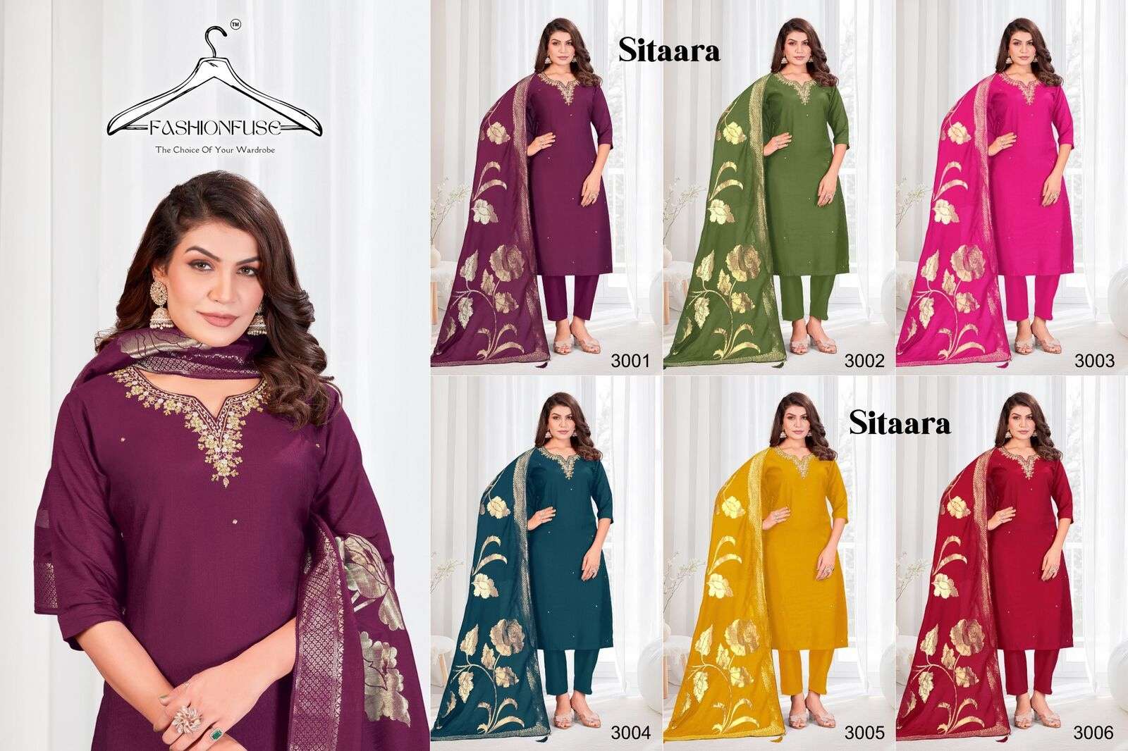 SITAARA BY FASHION FUSE IN VATICAN SILK WITH A STUNNING V-NECK AND HANDWORK WORK 