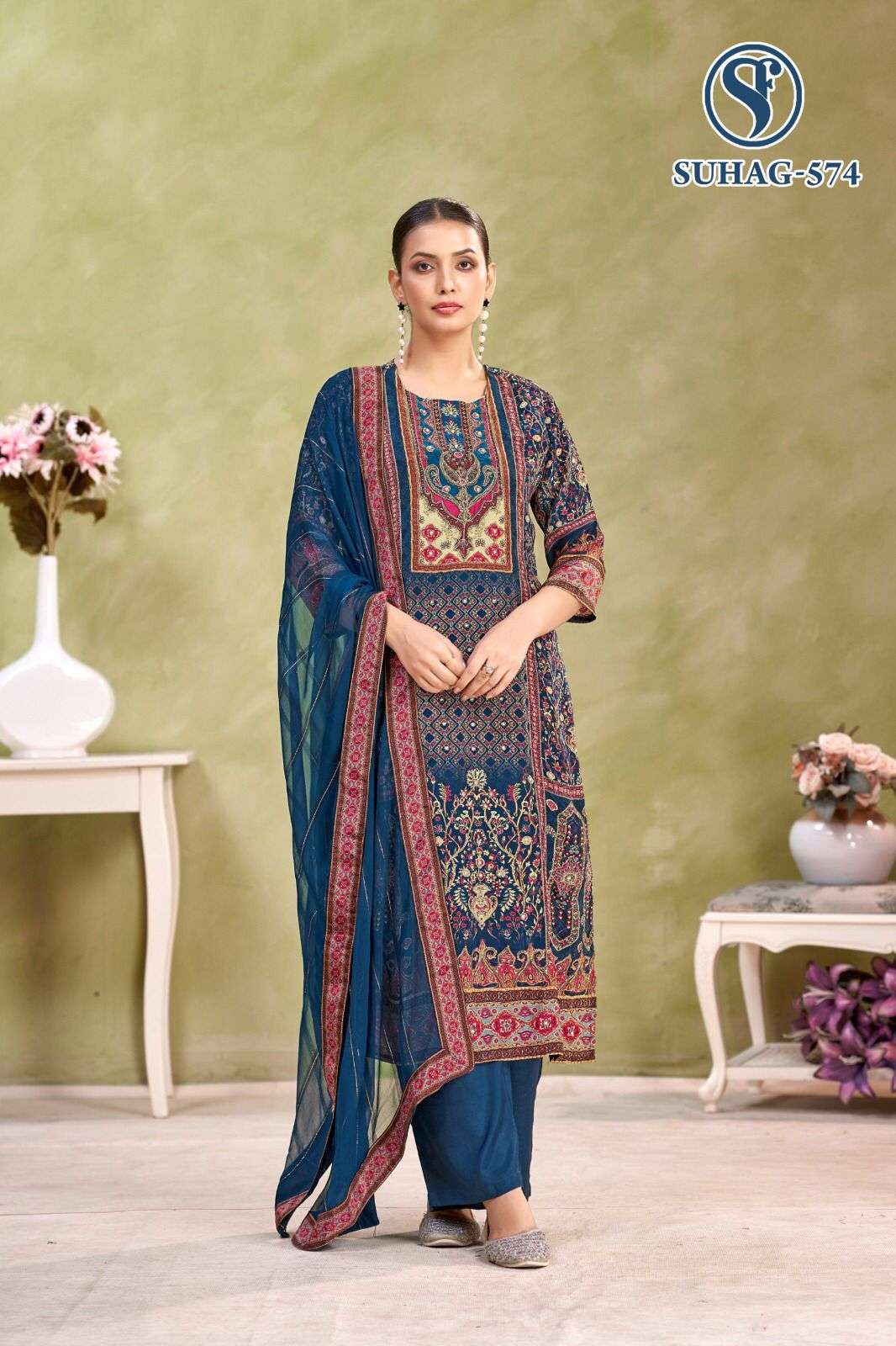 SUHAG BY SWEETY FASHION IN PAKISTANI PRINTS ON PURE VISCOSE NATURAL CRAPE WITH HAND TOUCH 