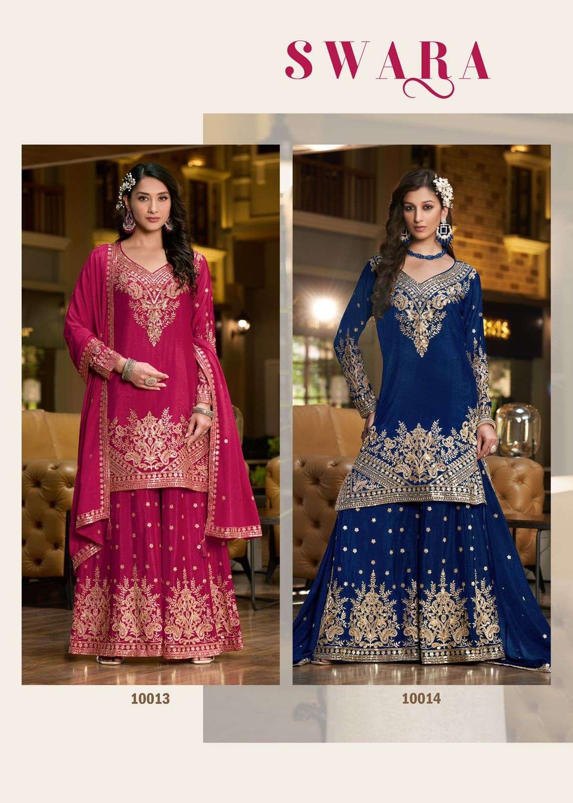 SWARA BY SANIKA FASHION IN PREMIUM CHINON SILK WITH HEAVY EMBROIDERED MIRROR WORK 