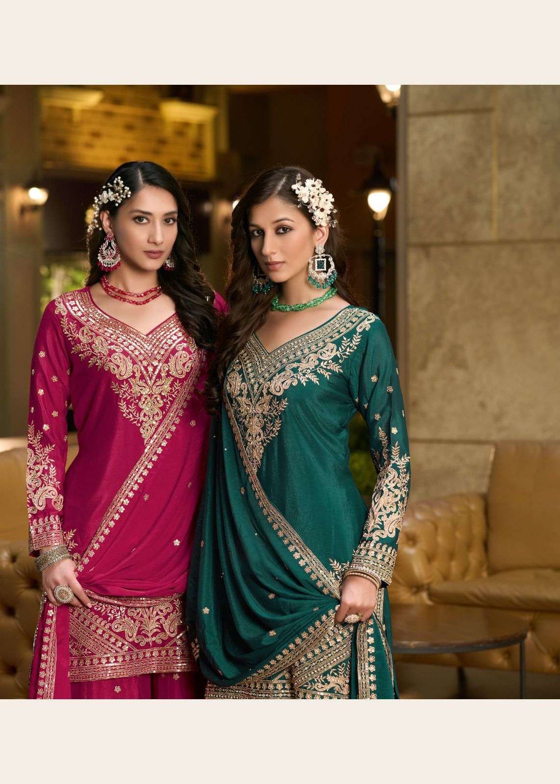 SWARA BY SANIKA FASHION IN PREMIUM CHINON SILK WITH HEAVY EMBROIDERED MIRROR WORK 