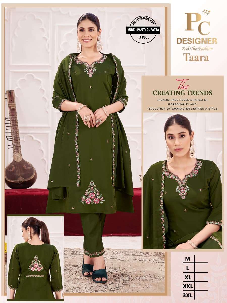 TAARA BY PC DESIGNER IN SMOOTH ROMAN KURTI PANT WITH DUPATTA WITH EMBROIDERY WORK 