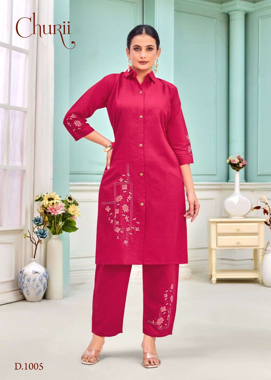 TULIP BY CHURII IN SOFT VATICAN TOP PANT WITH POCKETS AND BEAUTIFUL EMBROIDERY WORK 