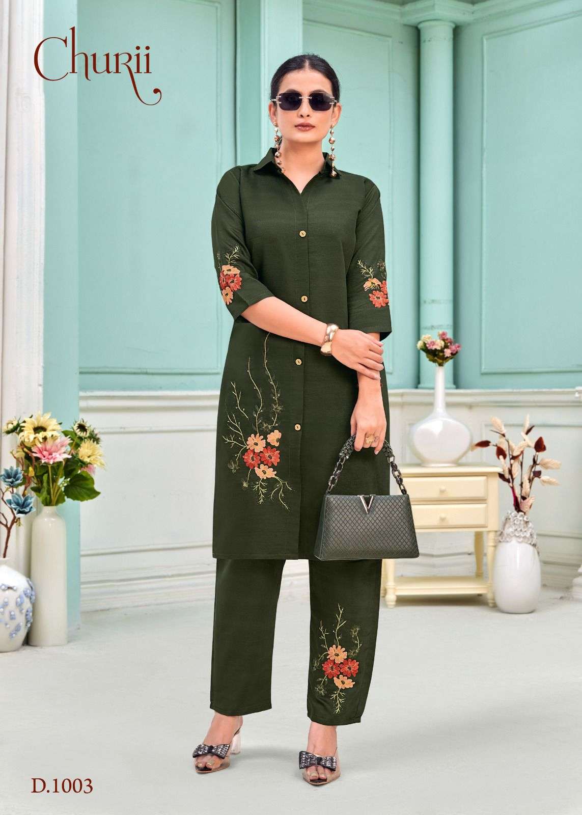 TULIP BY CHURII IN SOFT VATICAN TOP PANT WITH POCKETS AND BEAUTIFUL EMBROIDERY WORK 