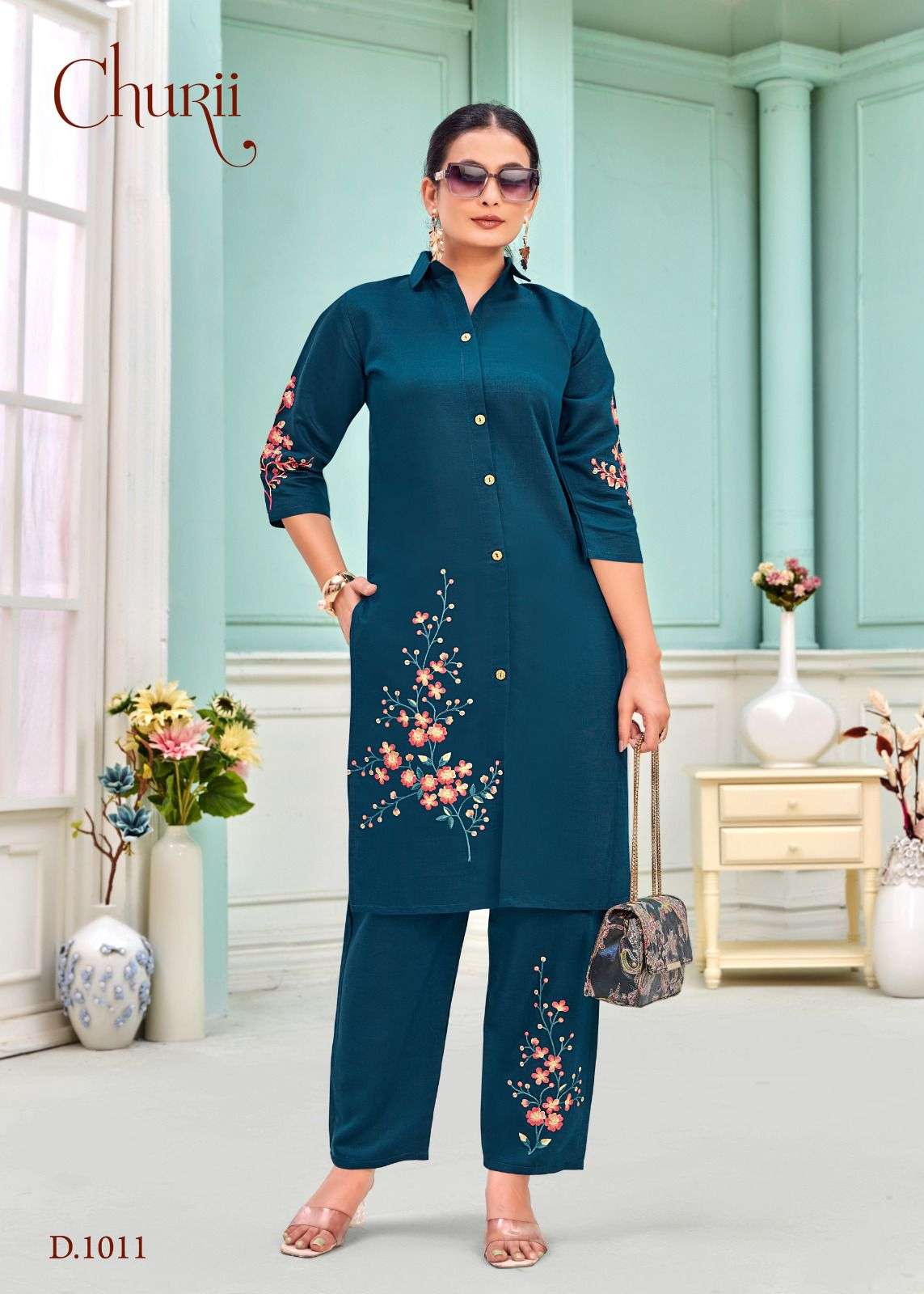 TULIP BY CHURII IN SOFT VATICAN TOP PANT WITH POCKETS AND BEAUTIFUL EMBROIDERY WORK 