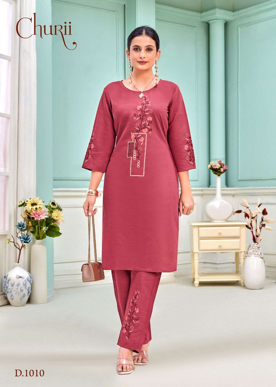 TULIP BY CHURII IN SOFT VATICAN TOP PANT WITH POCKETS AND BEAUTIFUL EMBROIDERY WORK 