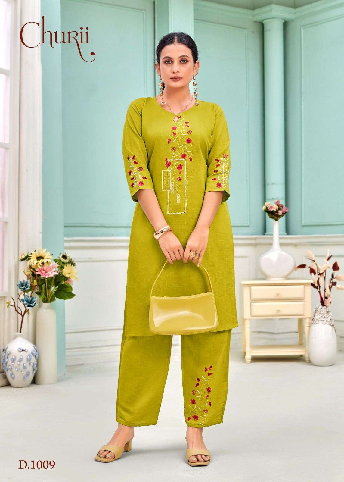 TULIP BY CHURII IN SOFT VATICAN TOP PANT WITH POCKETS AND BEAUTIFUL EMBROIDERY WORK 