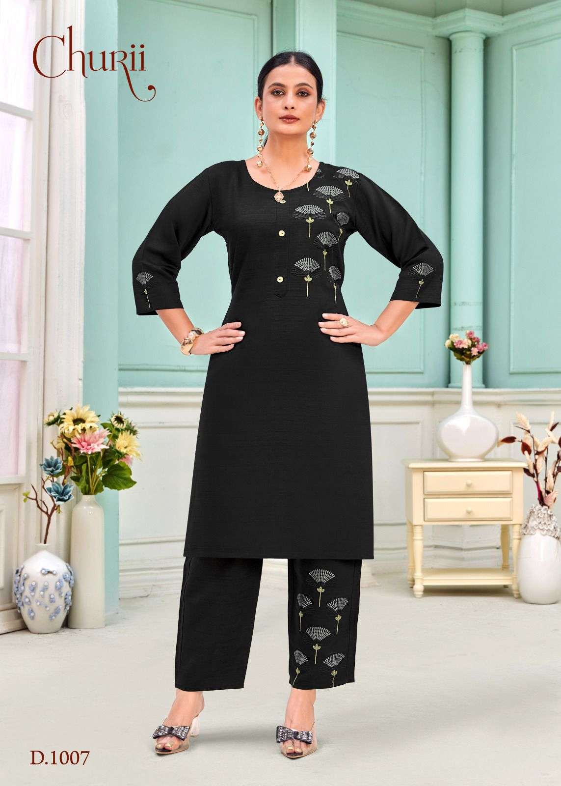 TULIP BY CHURII IN SOFT VATICAN TOP PANT WITH POCKETS AND BEAUTIFUL EMBROIDERY WORK 