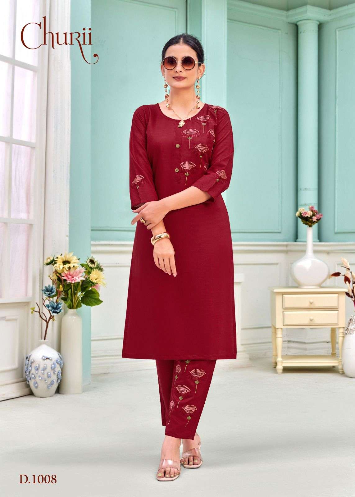 TULIP BY CHURII IN SOFT VATICAN TOP PANT WITH POCKETS AND BEAUTIFUL EMBROIDERY WORK 