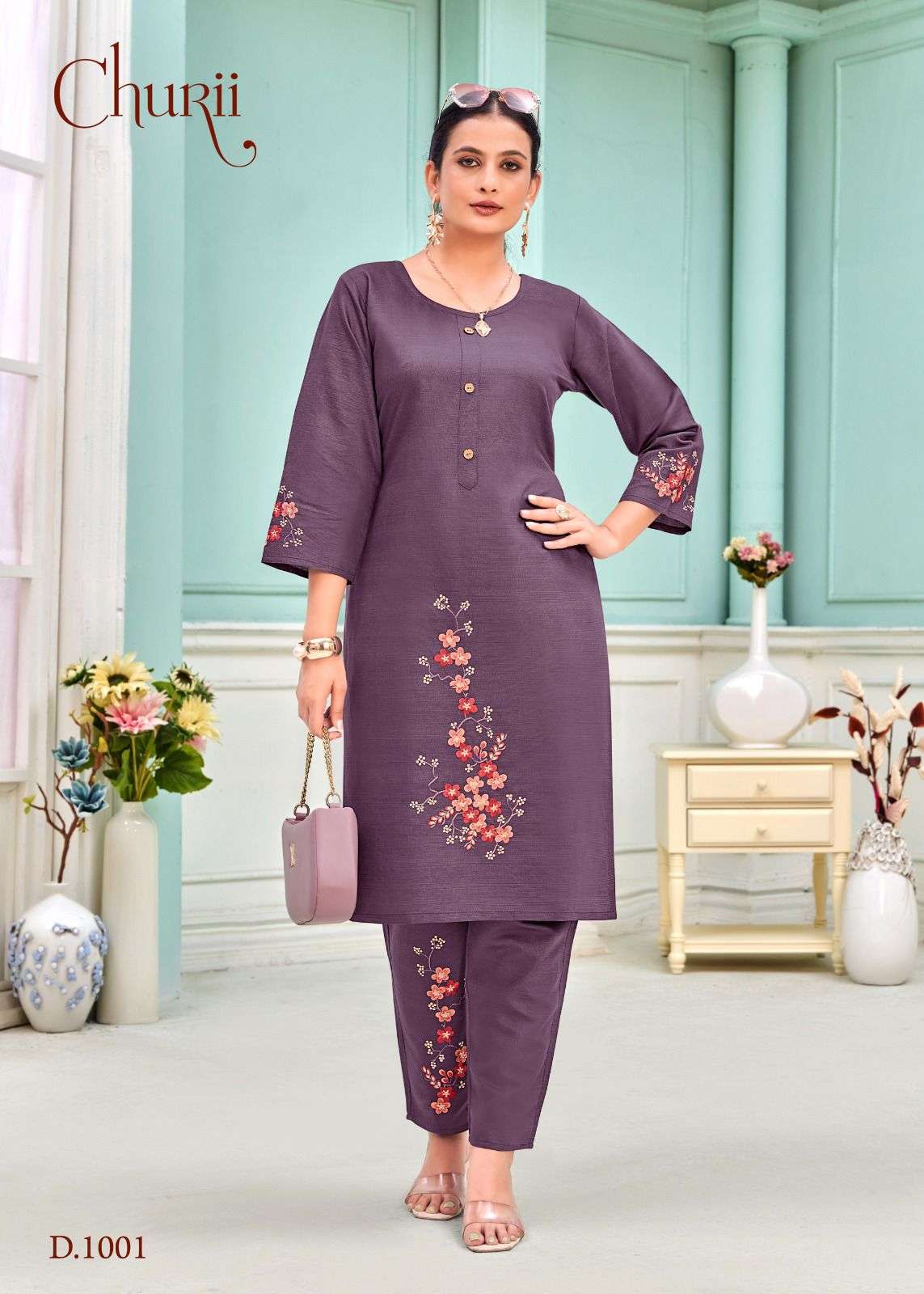 TULIP BY CHURII IN SOFT VATICAN TOP PANT WITH POCKETS AND BEAUTIFUL EMBROIDERY WORK 