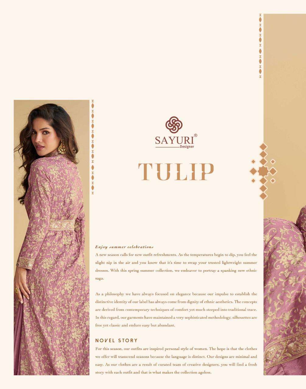 TULIP BY SAYURI DESIGNER IN REAL PREMIUM CHINON SILK EMBROIDERED SHRUG WITH BELT AND GOWN 