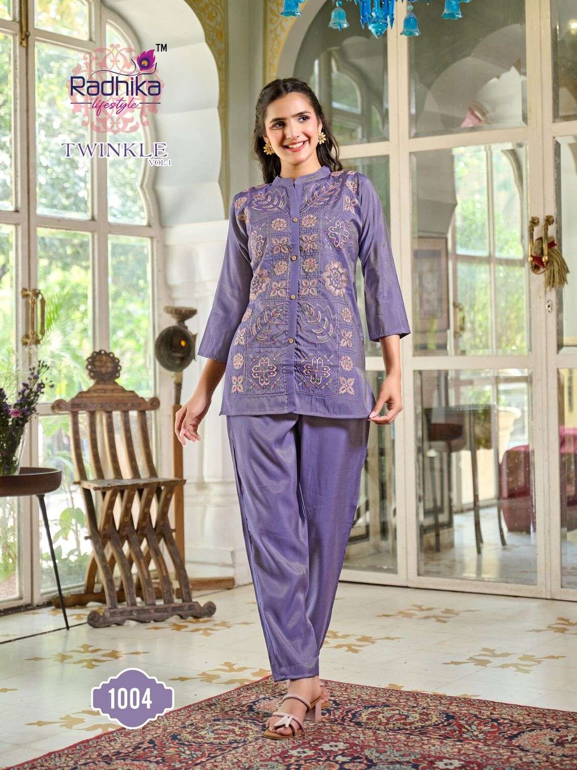 TWINKLE VOL-1 BY RADHIKA LIFESTYLE IN ROMAN SCHIMMER WITH CUT WORK BORDER 
