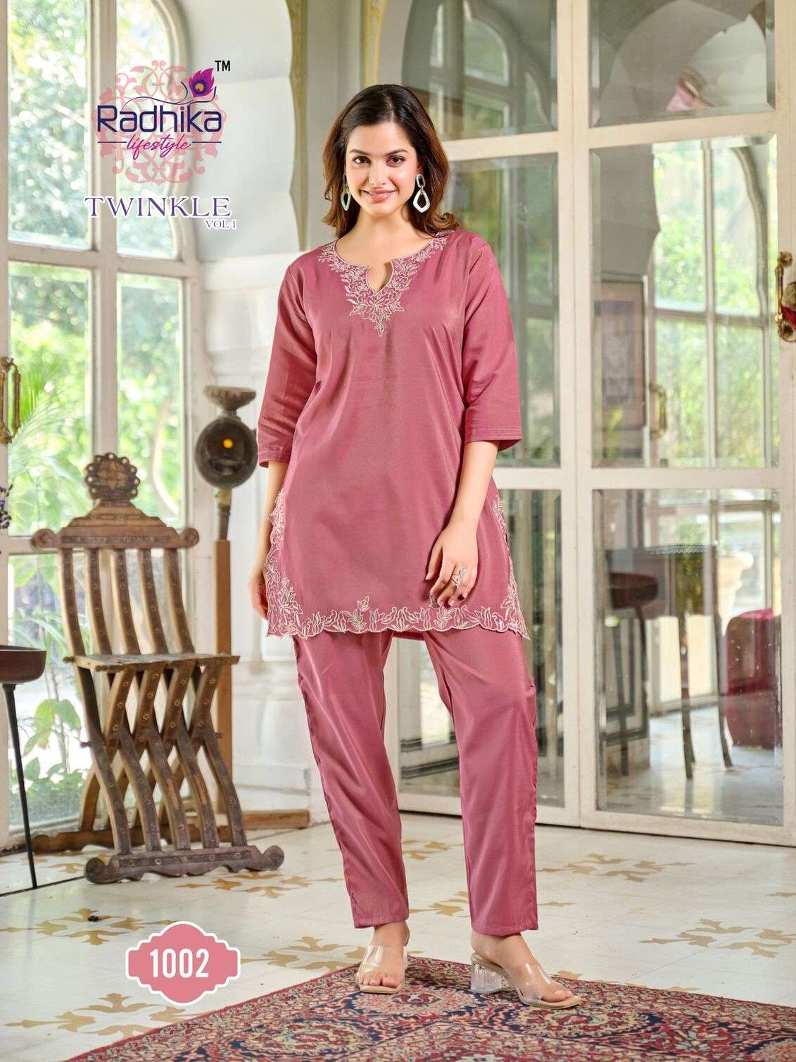 TWINKLE VOL-1 BY RADHIKA LIFESTYLE IN ROMAN SCHIMMER WITH CUT WORK BORDER 